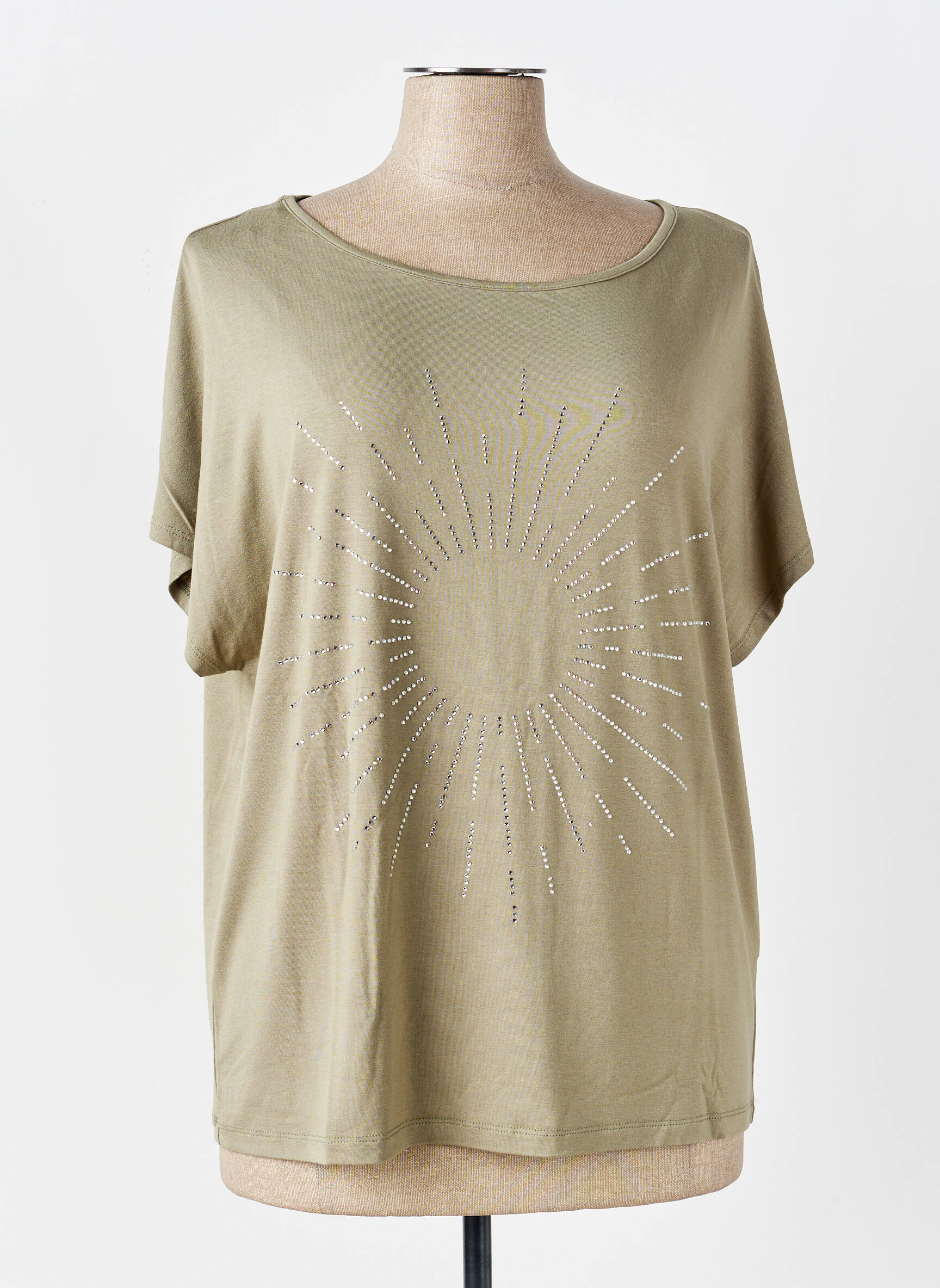 T-shirt sérigraphie avec strass manches courtes vert MARBLE femme