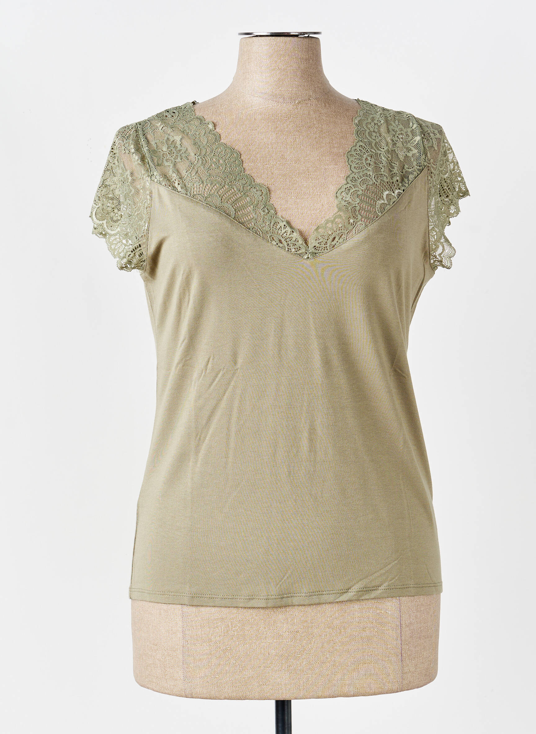 Top tissage jersey manches courtes vert MARBLE femme