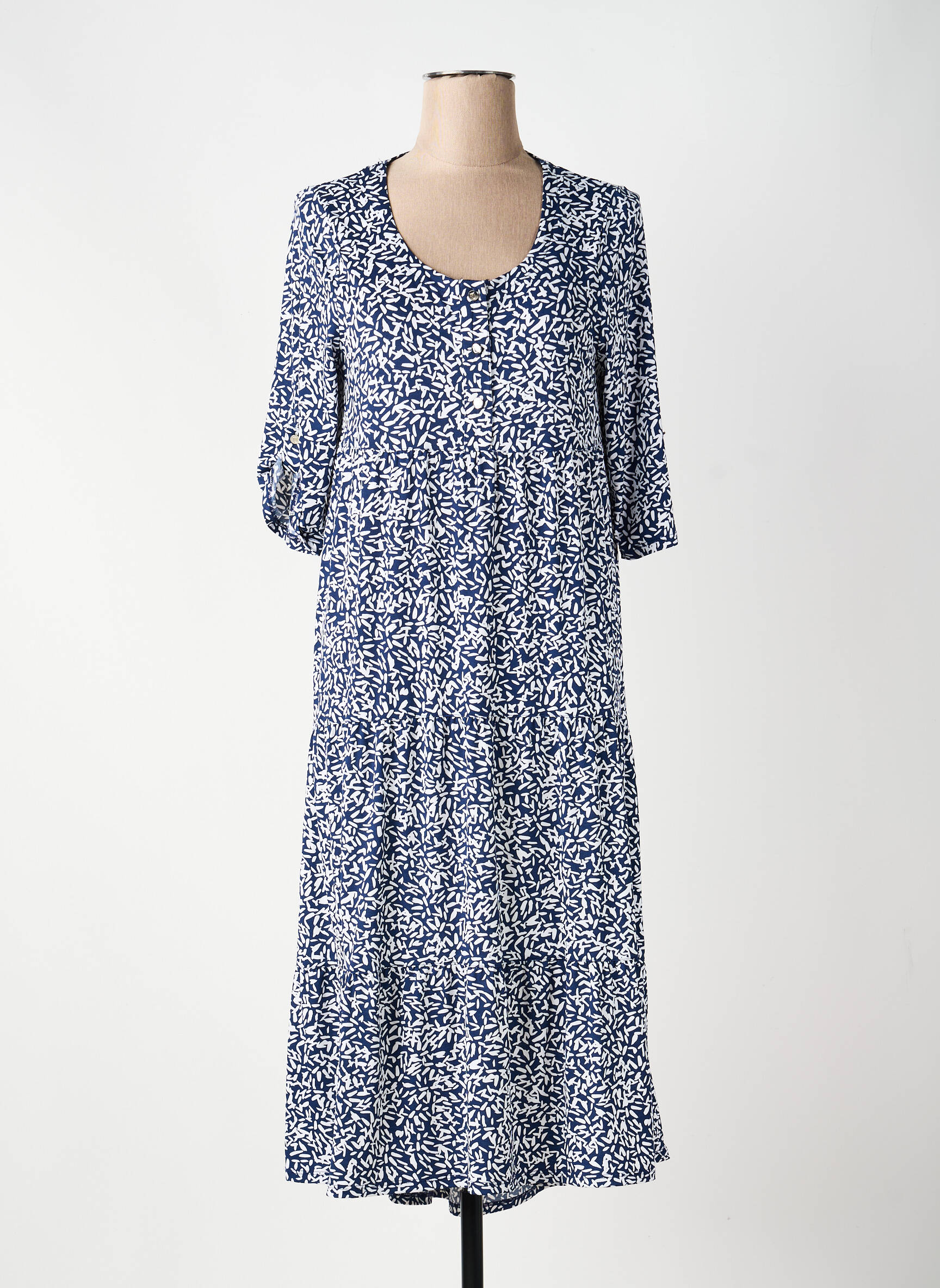 Robe longue imprimé fantaisie manches 3/4 bleu MARBLE femme