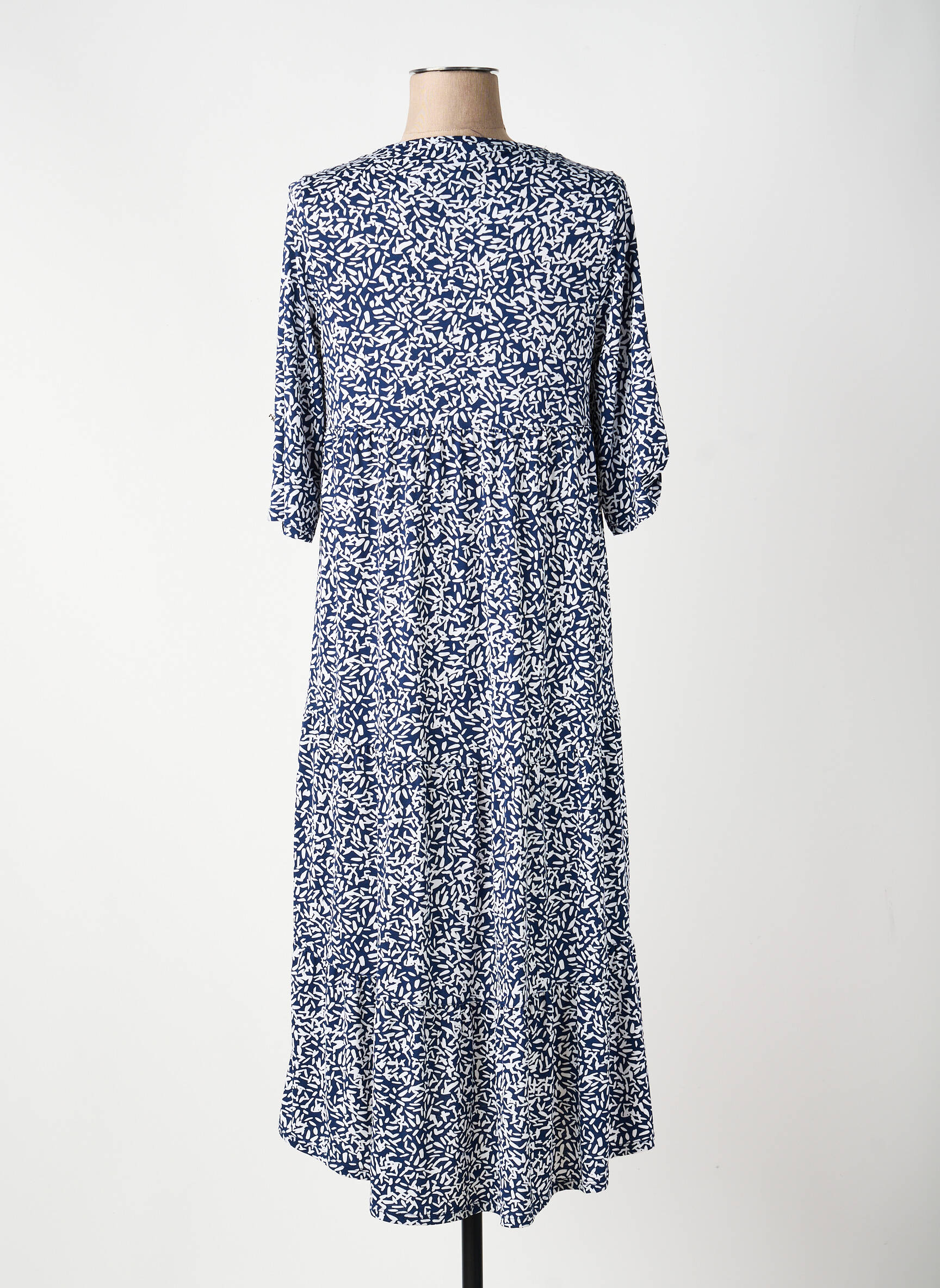 Robe longue imprimé fantaisie manches 3/4 bleu MARBLE femme