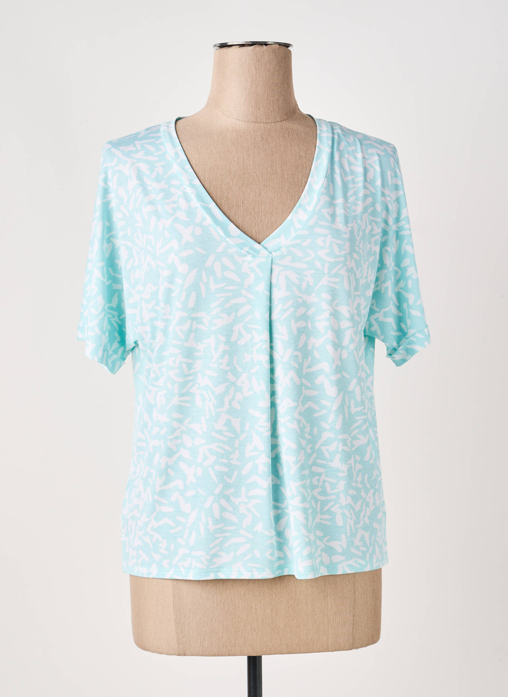 Top imprimé fantaisie manches courtes bleu MARBLE femme