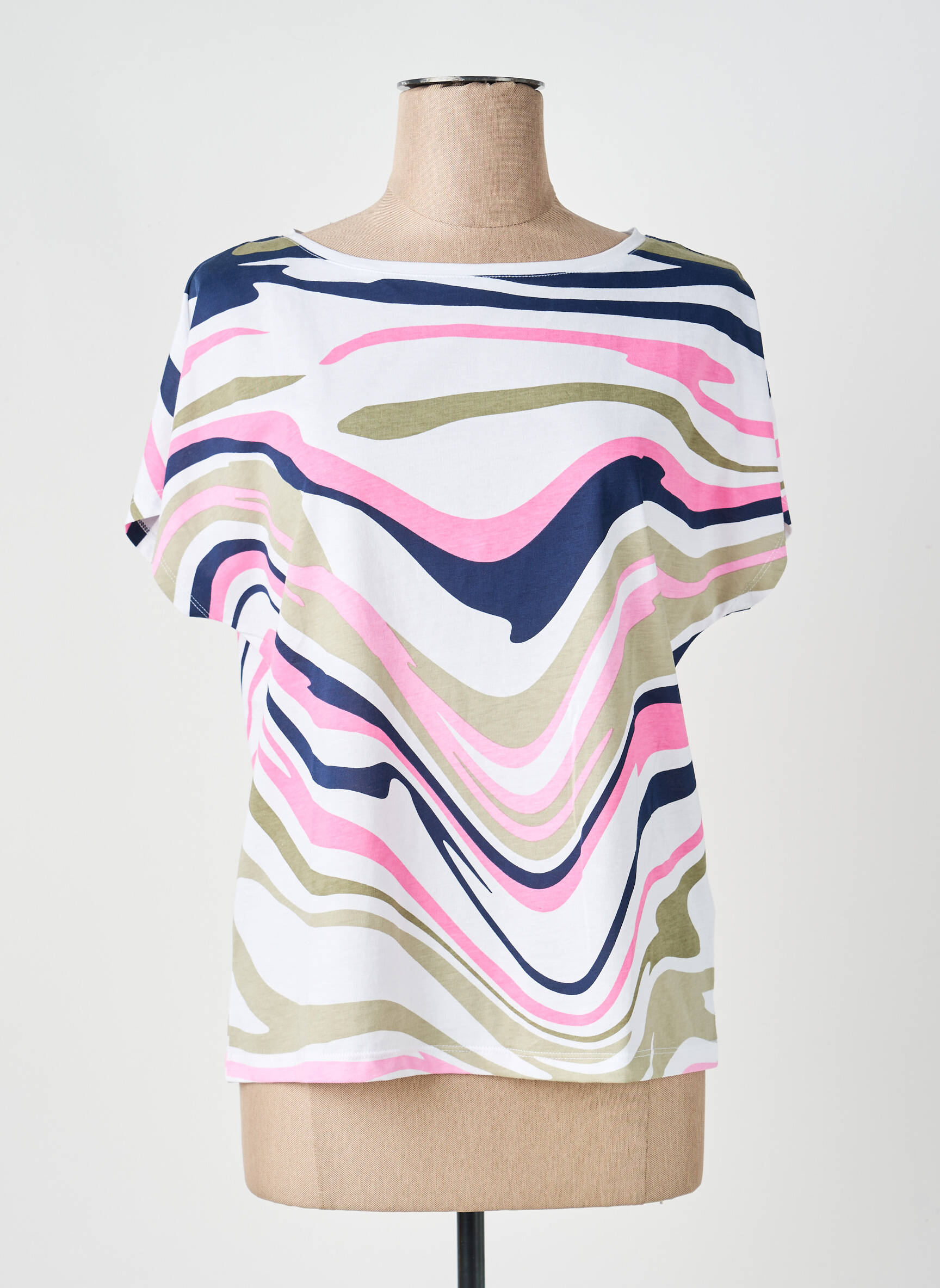 Top imprimé fantaisie manches courtes bleu MARBLE femme