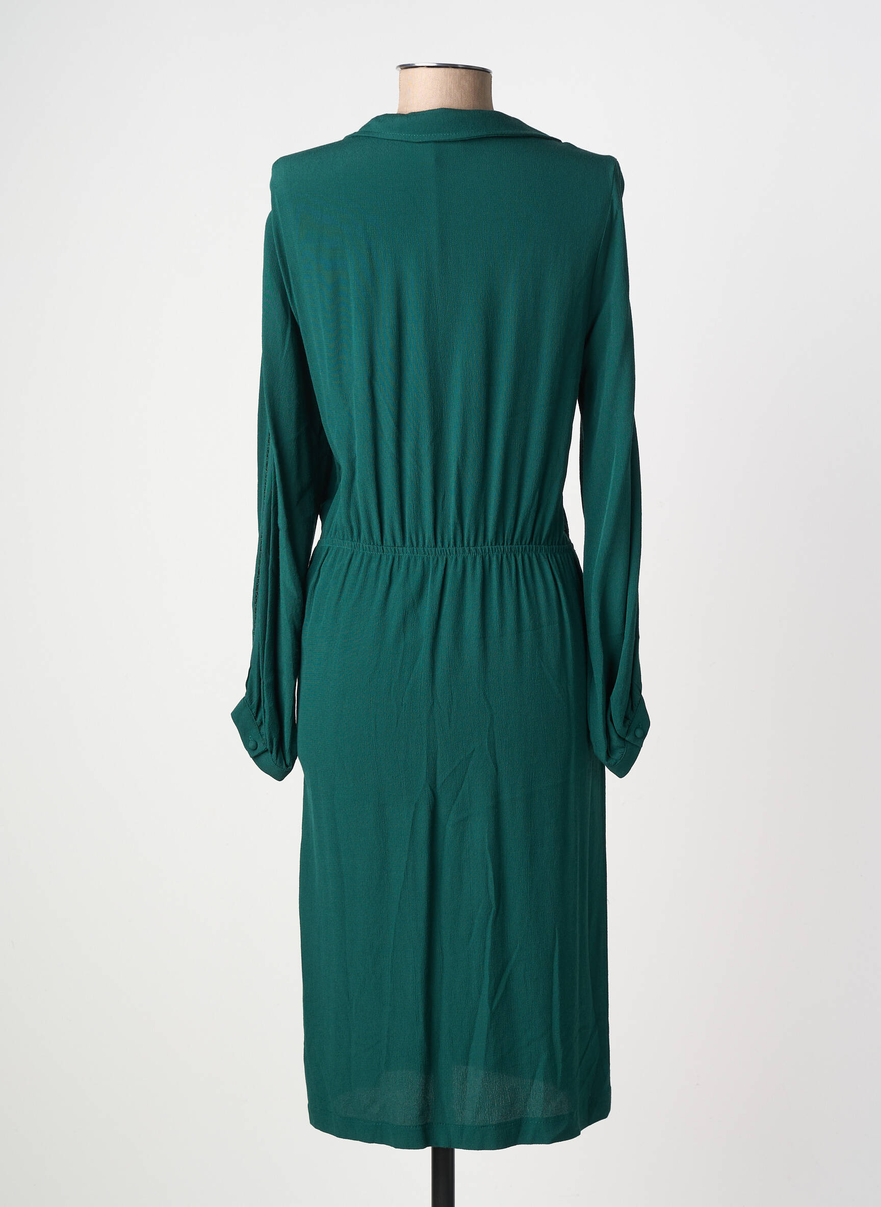 Robe mi-longue tissage crêpe manches longues vert LA PETITE FRANCAISE femme