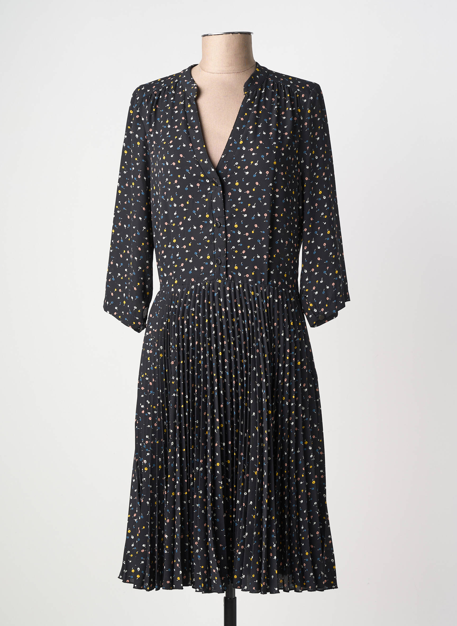 Robe mi-longue manches 3/4 manches 3/4 noir LA PETITE FRANCAISE femme