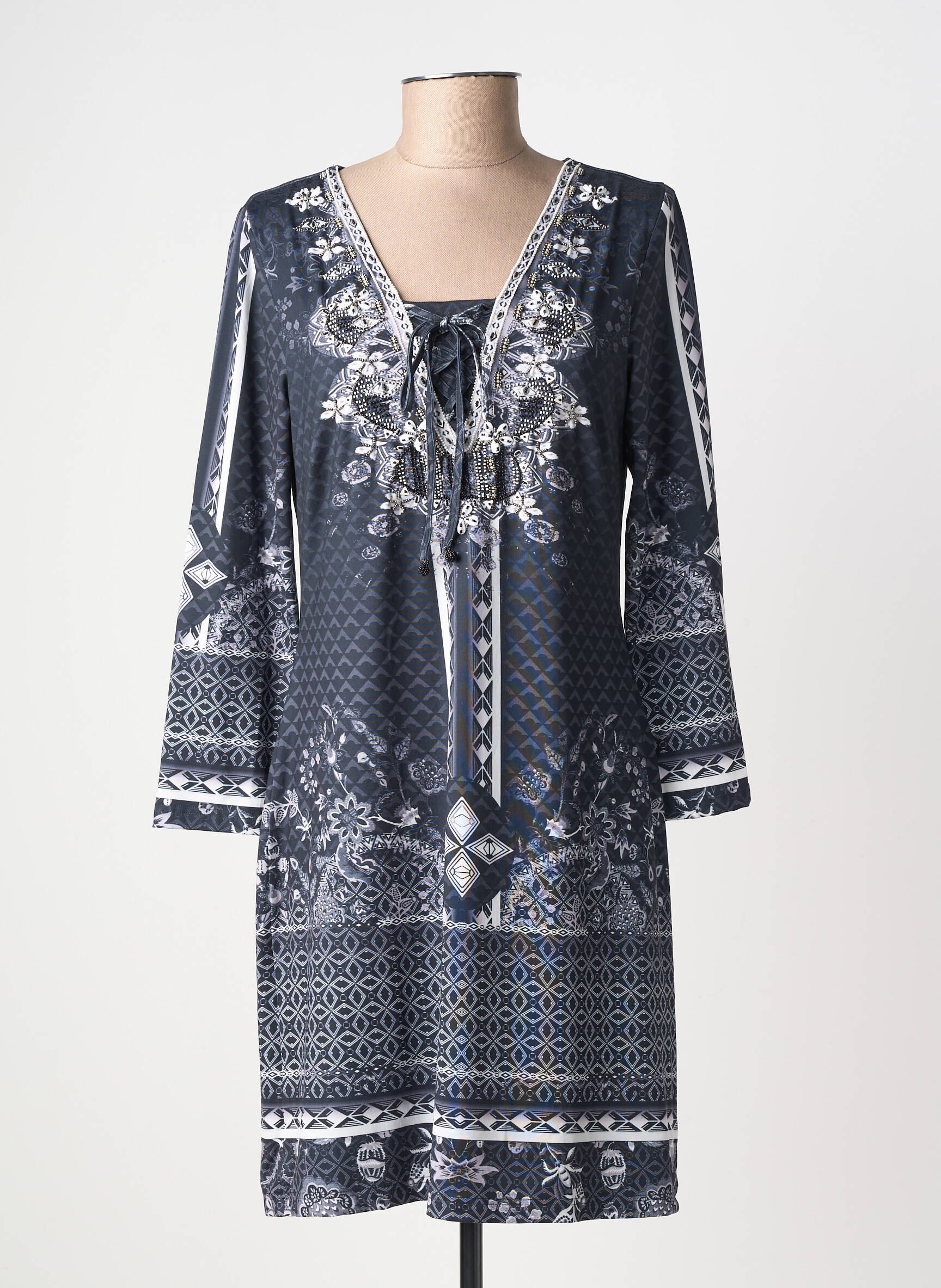 Robe courte manches longues manches longues gris K-DESIGN femme