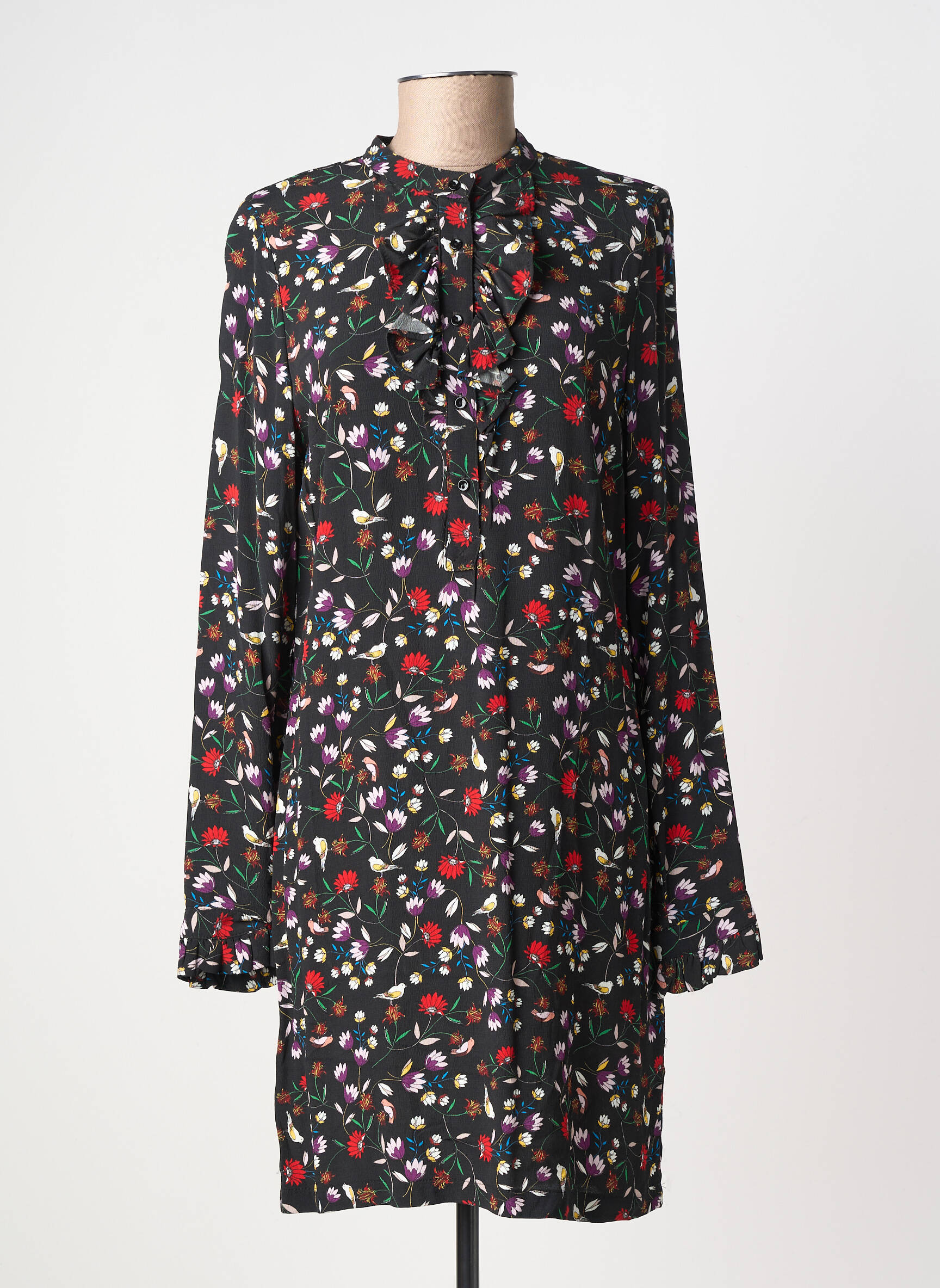 Robe courte coupe fluide manches longues noir LA PETITE FRANCAISE femme