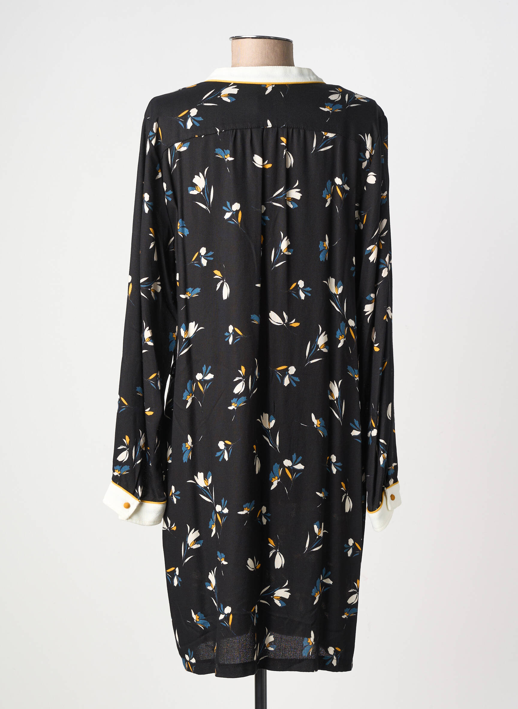 Robe mi-longue imprimé fleurs manches longues noir LA PETITE FRANCAISE femme
