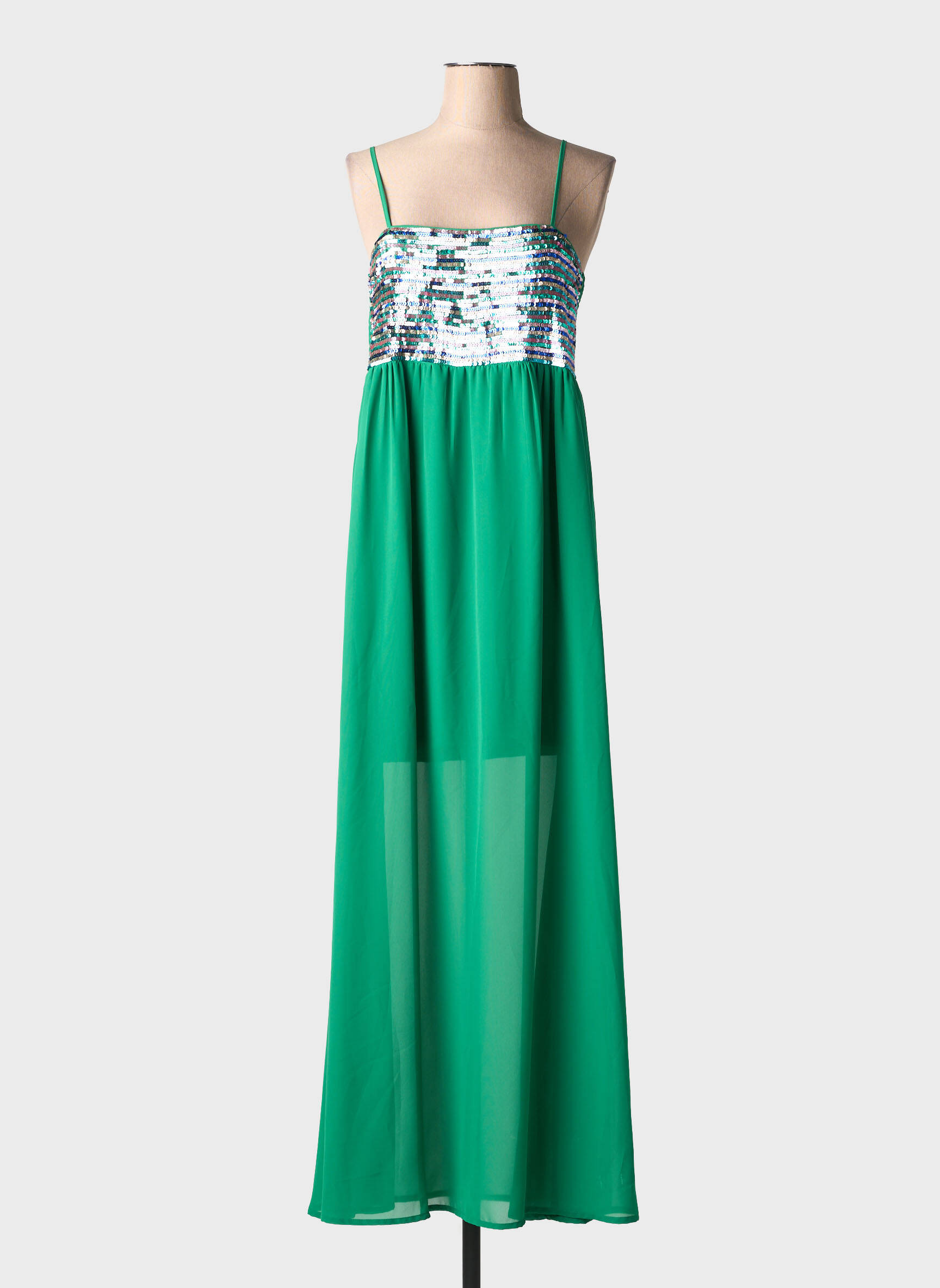 Robe longue tissage crêpe fines bretelles vert GAUDI femme