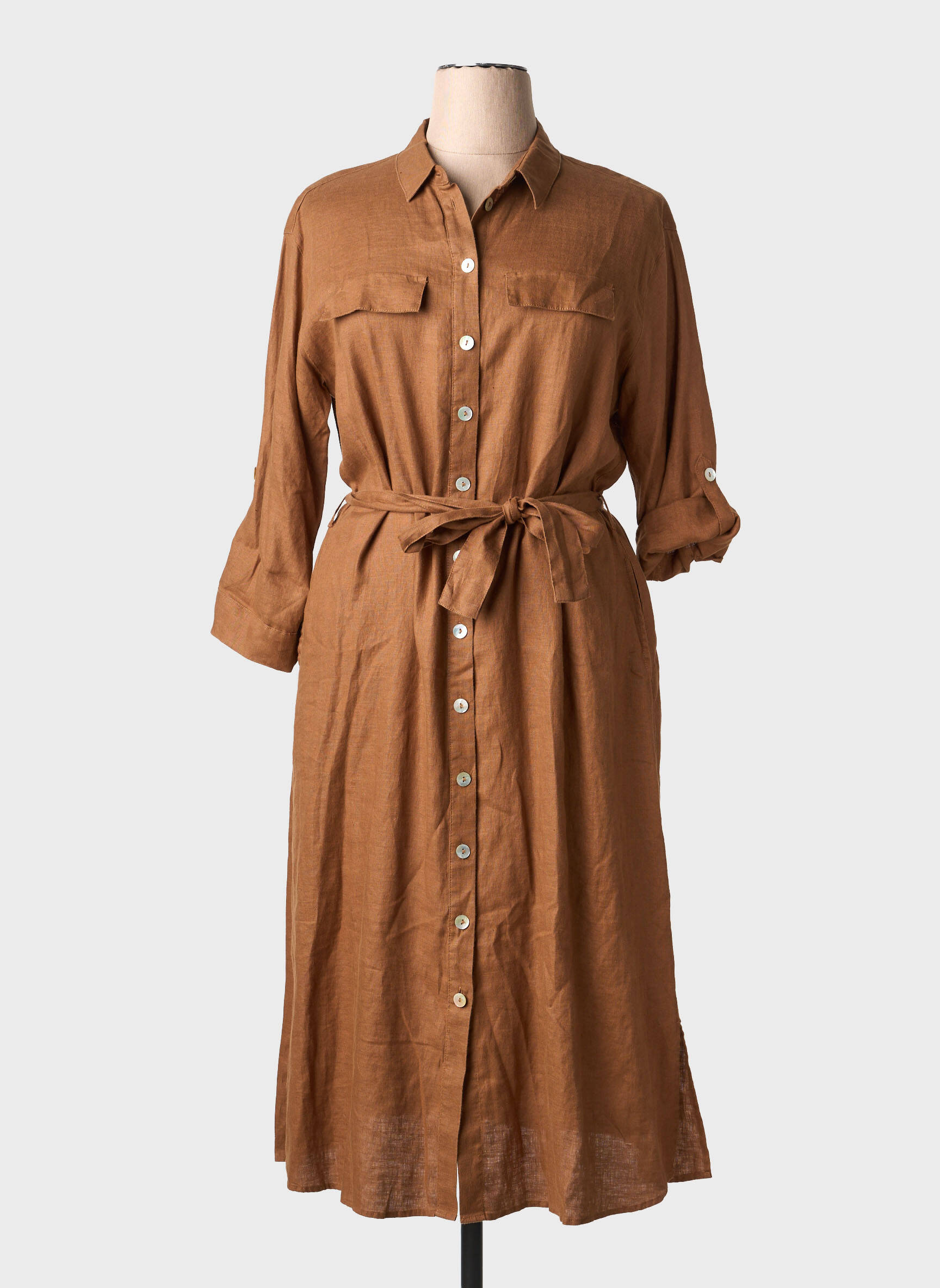 Robe longue tissage crêpe manches 3/4 marron GERRY WEBER femme