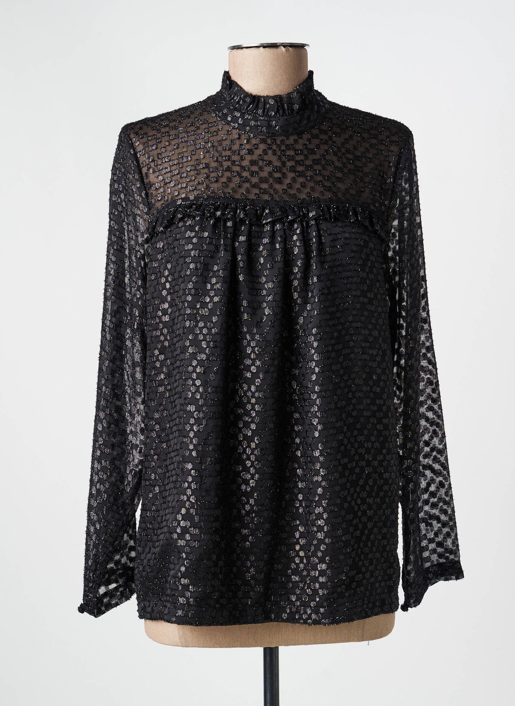 Blouse fermeture boutonnée au dos manches longues noir LA PETITE FRANCAISE femme