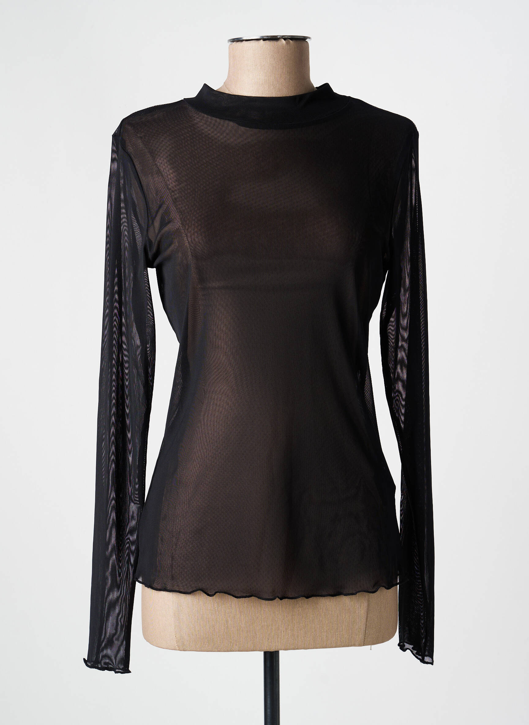 Top coupe cintrée manches longues noir NÜ femme