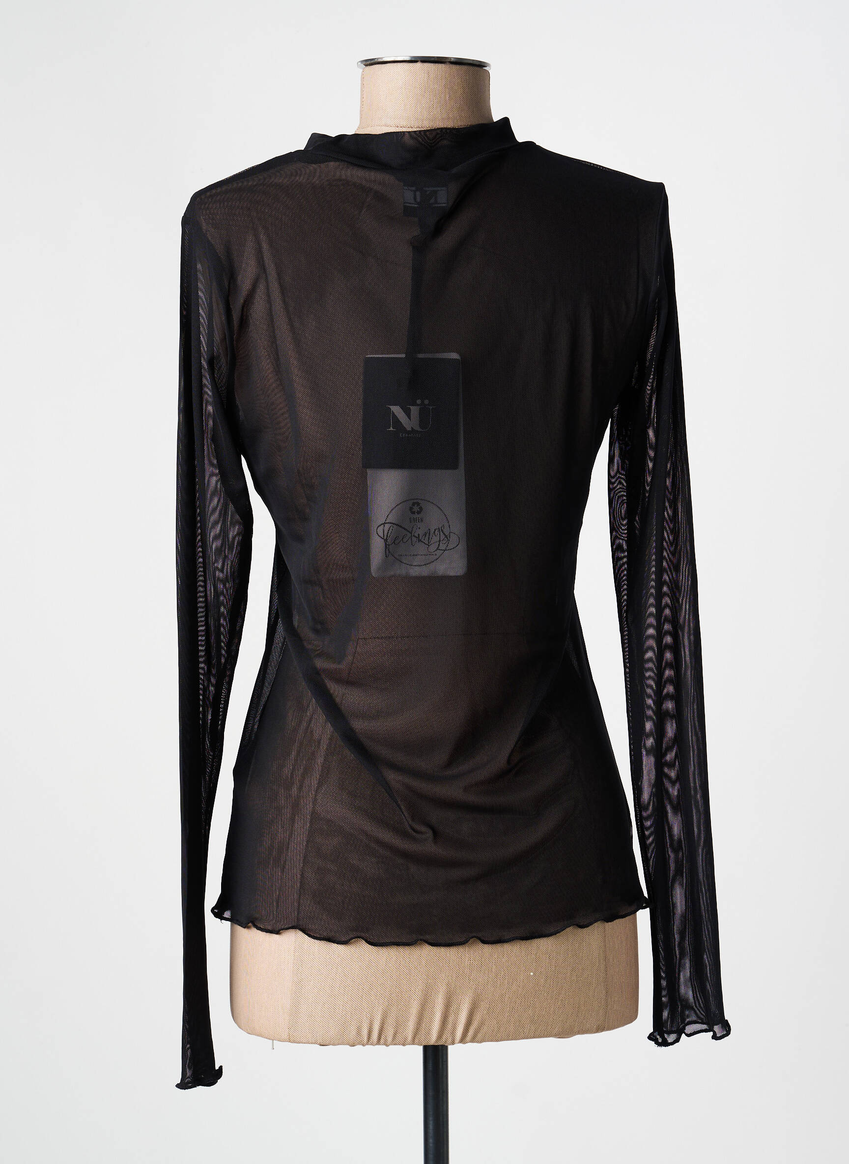 Top coupe cintrée manches longues noir NÜ femme