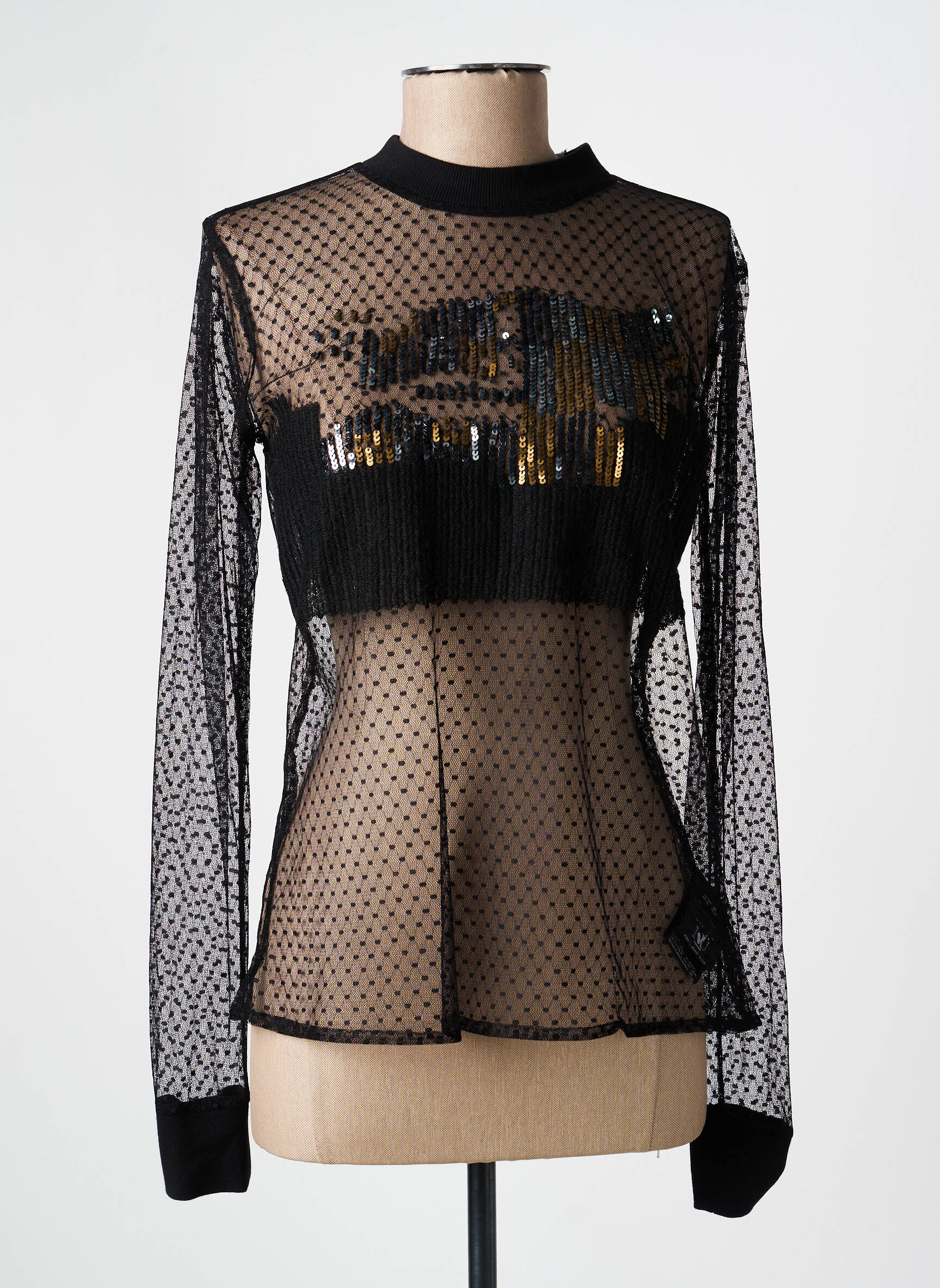 Top coupe cintrée manches longues noir NÜ femme