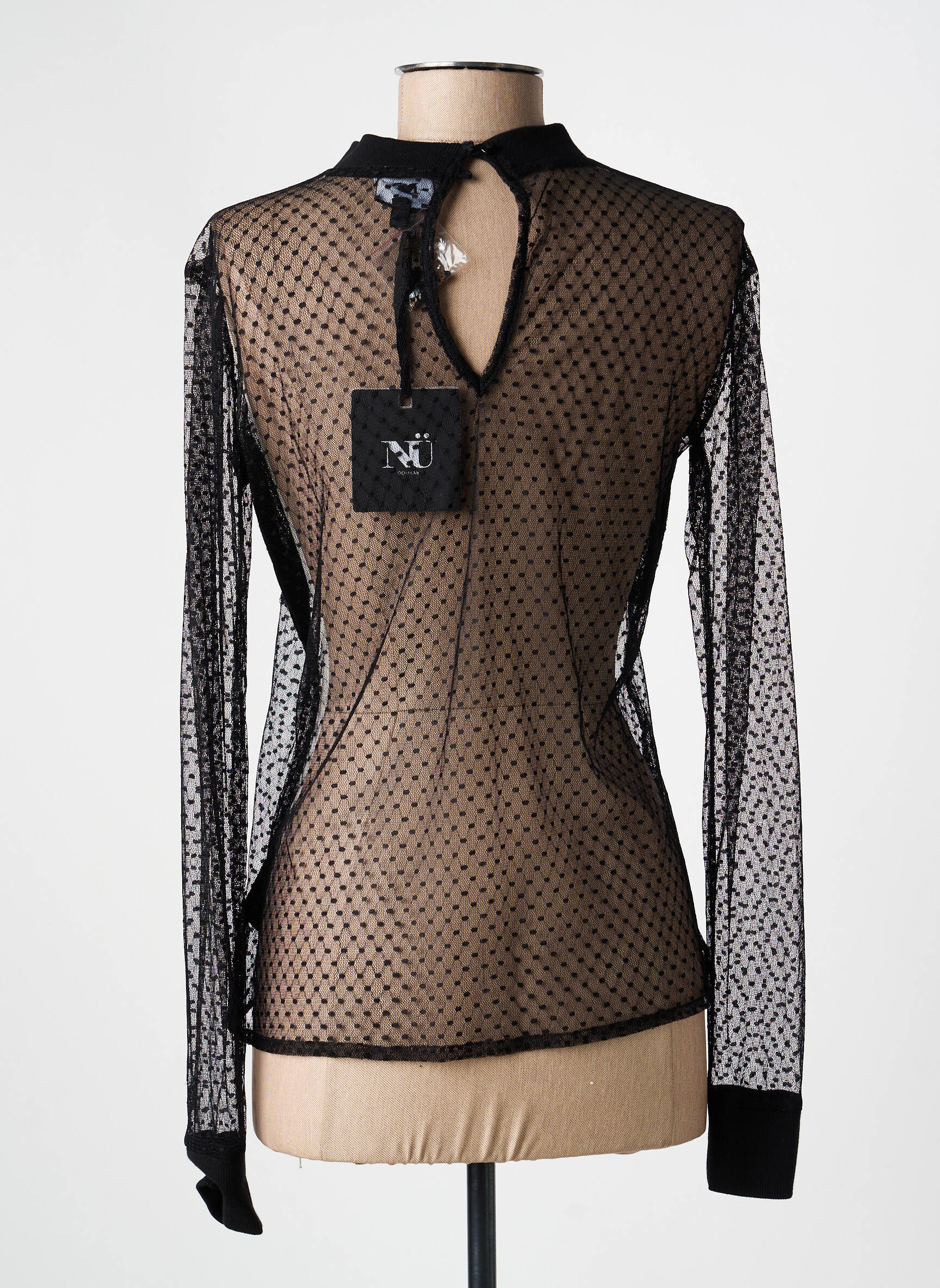 Top coupe cintrée manches longues noir NÜ femme