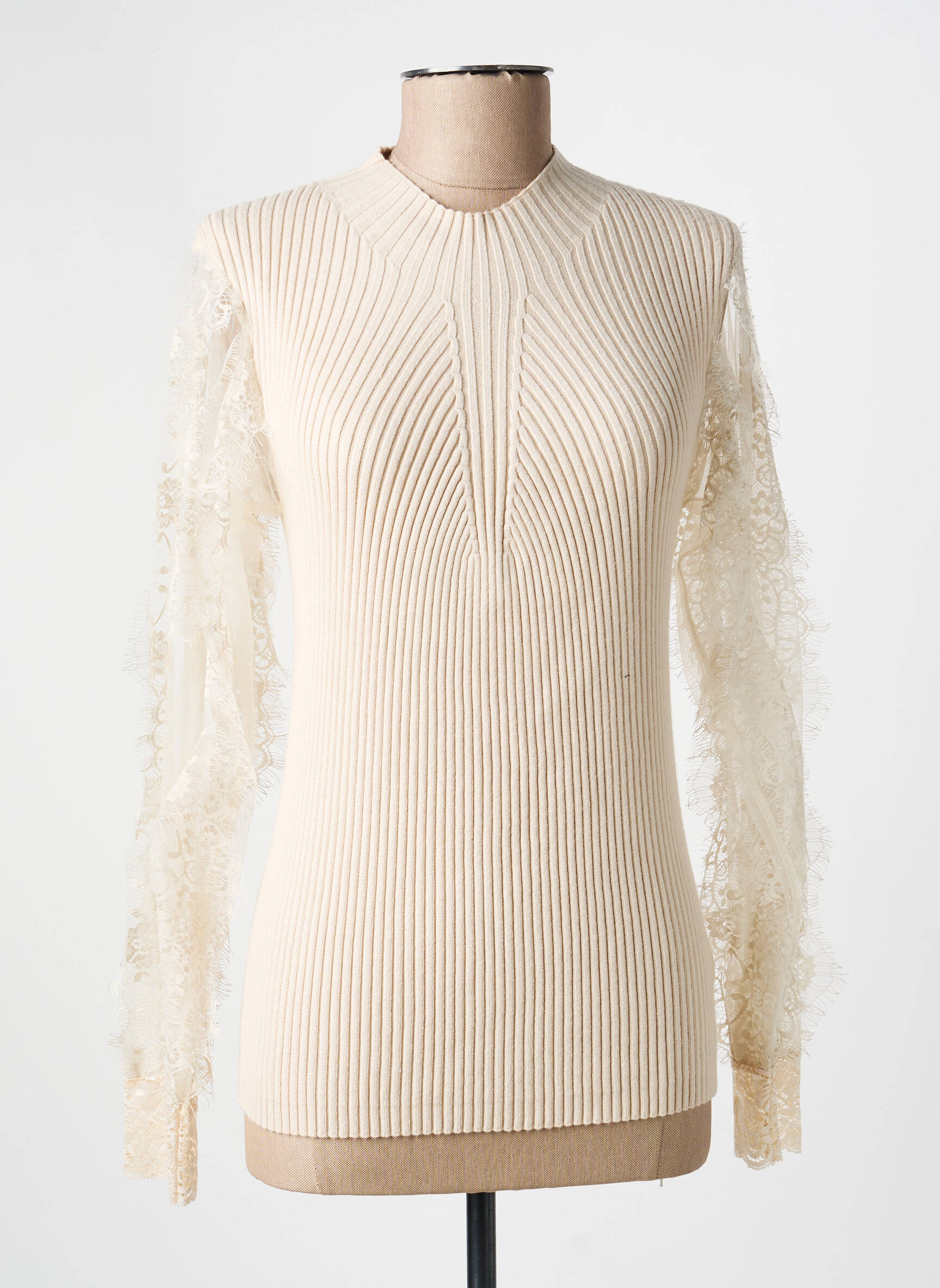 Pull coupe cintrée manches longues beige NÜ femme