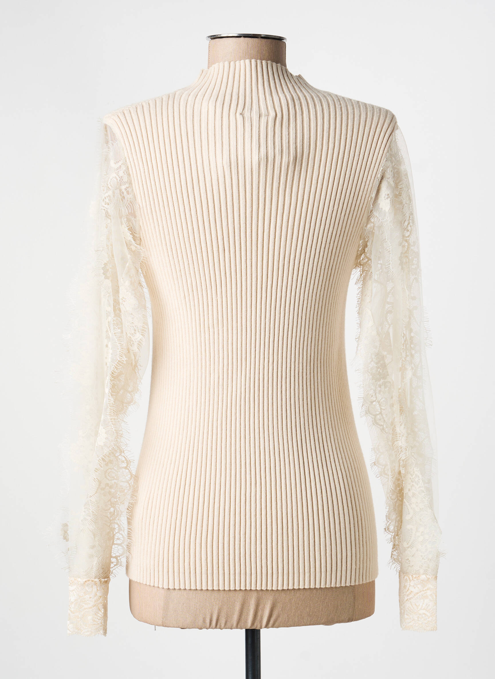 Pull coupe cintrée manches longues beige NÜ femme