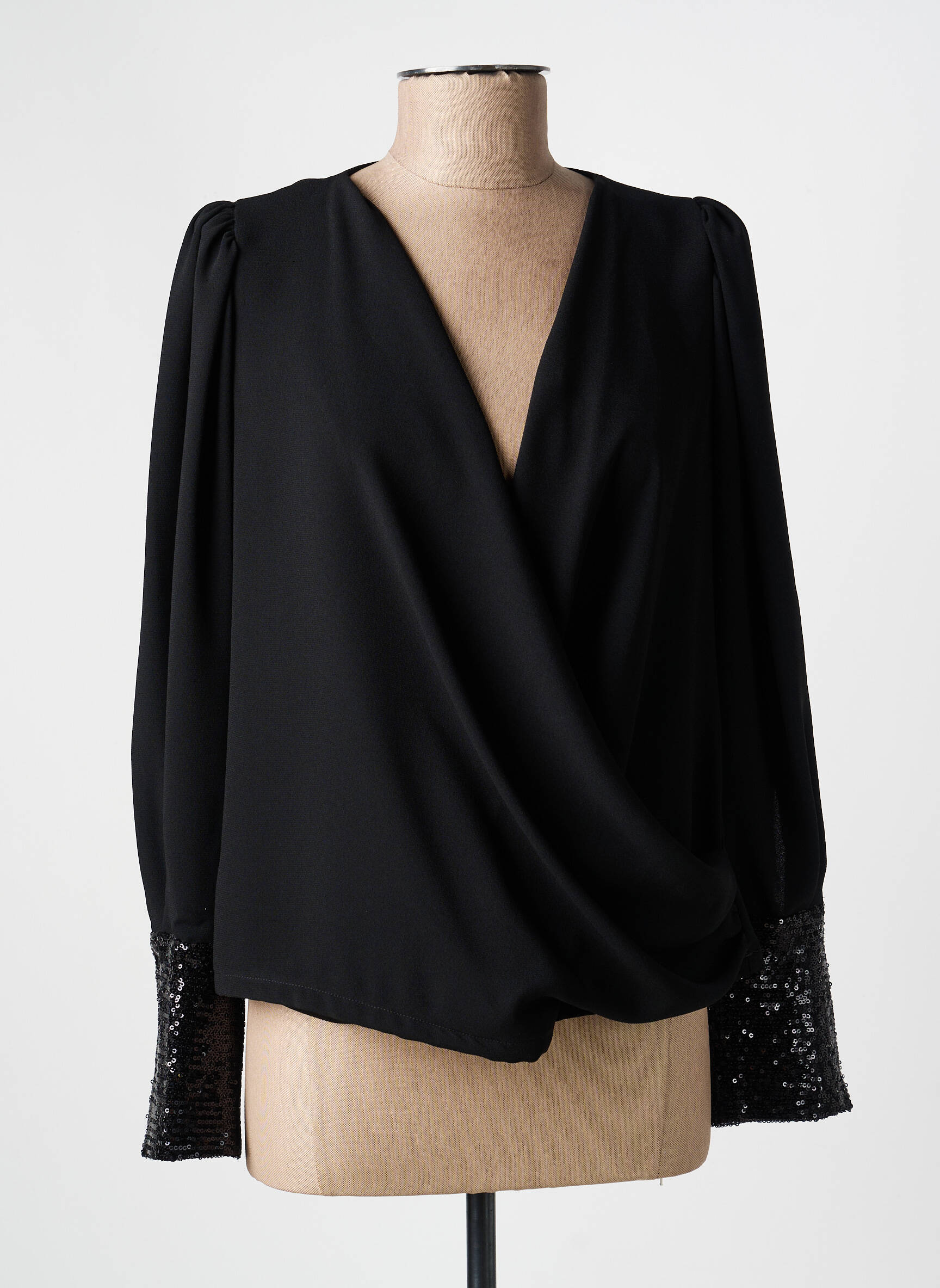 Top tissage crêpe manches longues noir ACCESS femme