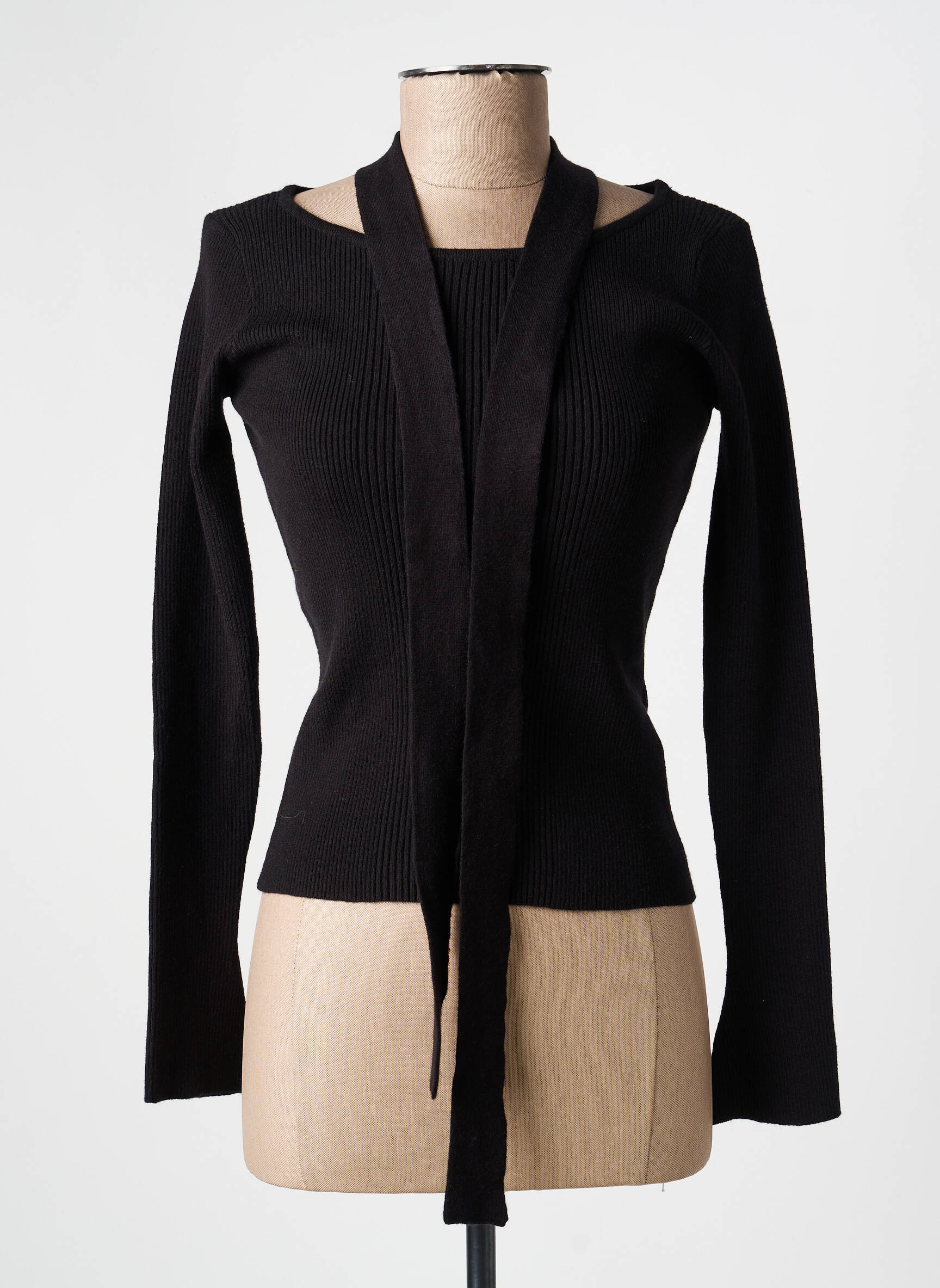 Gilet manches longues col rond noir GAUDI femme