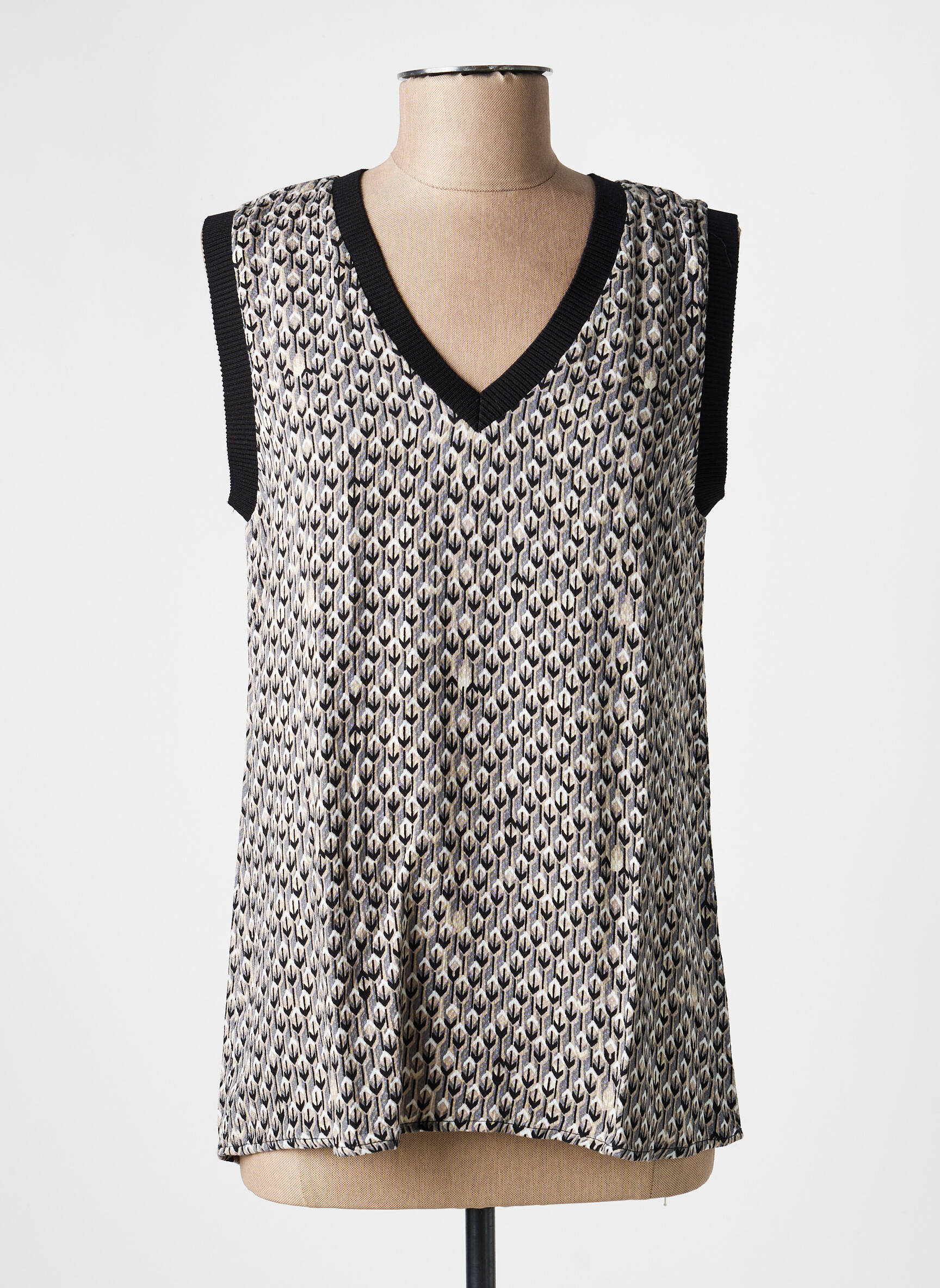 Top imprimé fantaisie sans manche noir NÜ femme