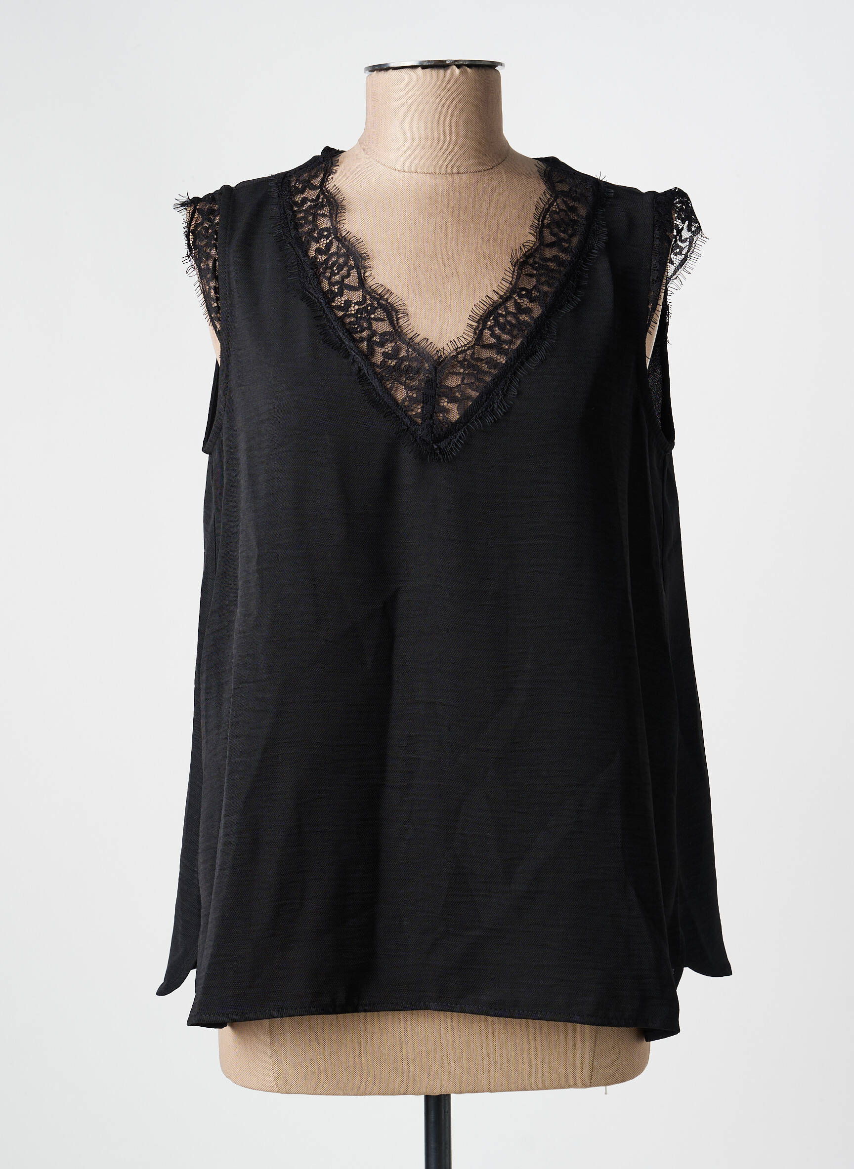 Top coupe fluide sans manche noir TINTA femme