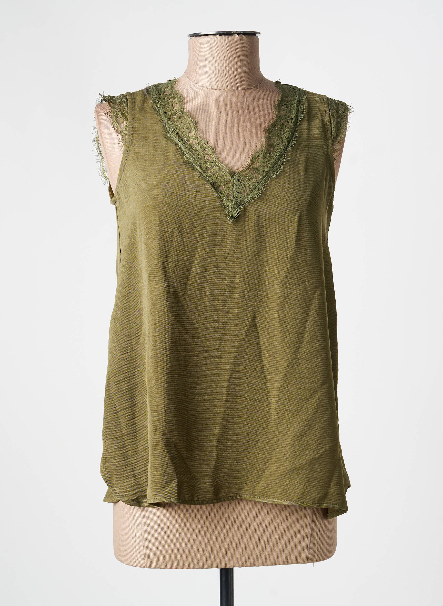 Top coupe fluide sans manche vert TINTA femme