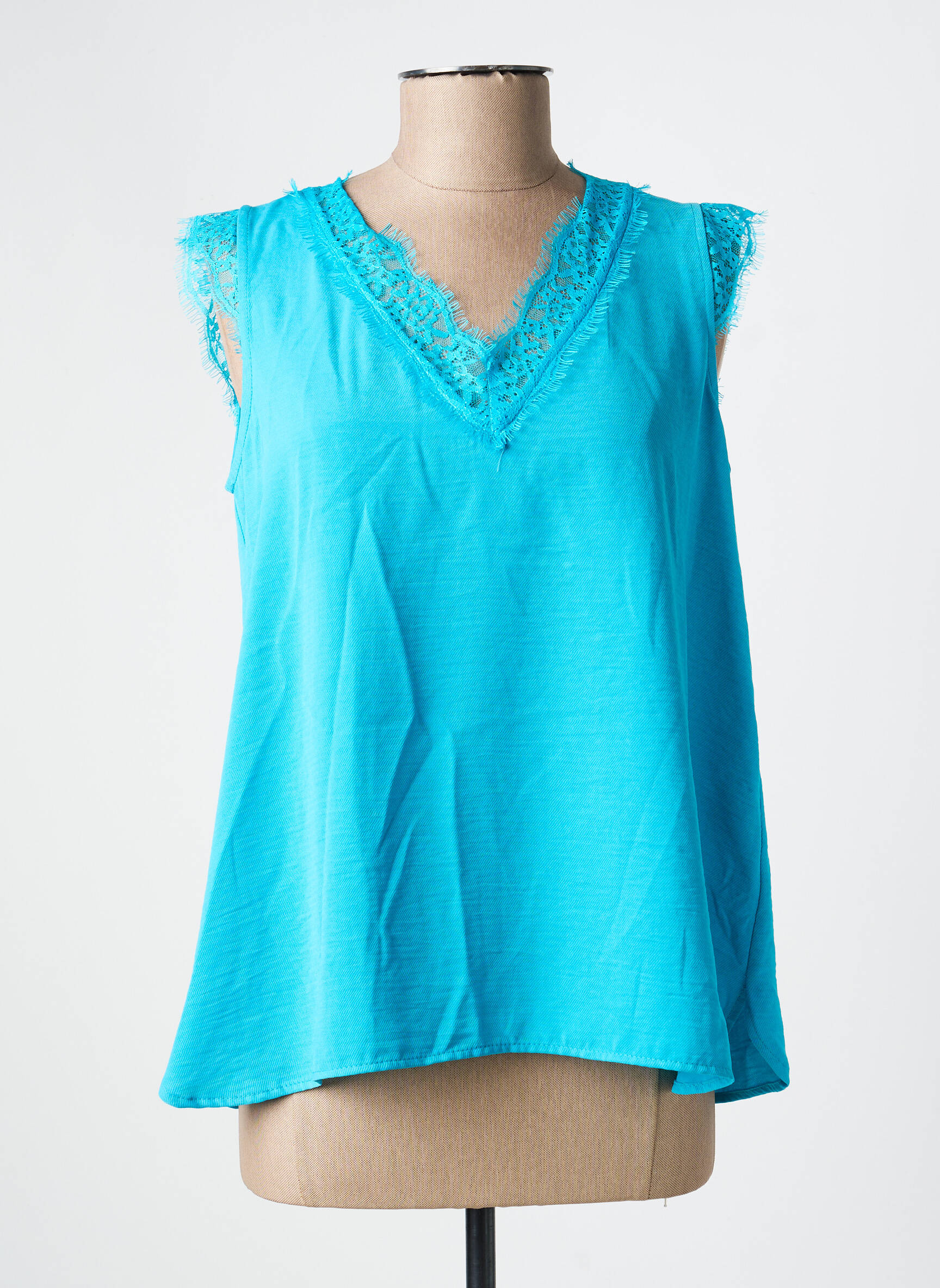 Top coupe fluide sans manche bleu TINTA femme