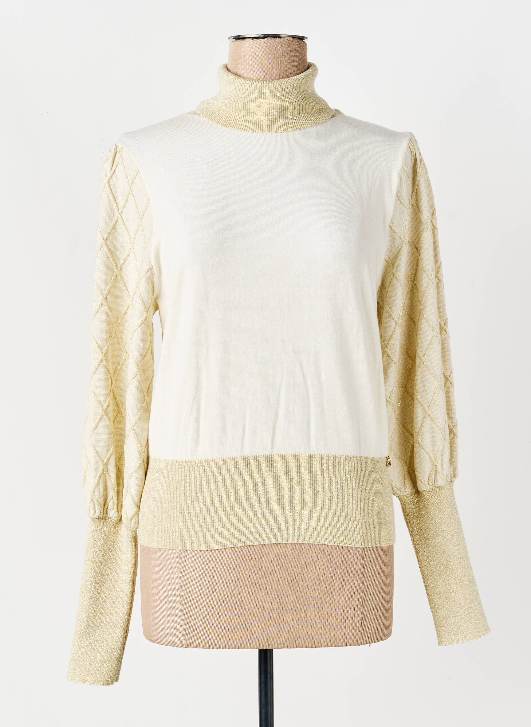 Pull col roulé coupe droite manches longues beige ARTIGLI femme