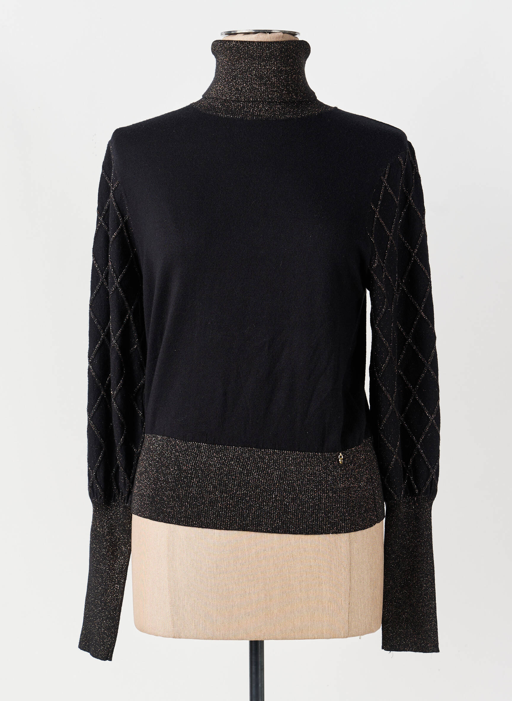 Pull col roulé coupe droite manches longues noir ARTIGLI femme