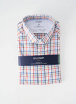 Chemise manches courtes imprimé carreaux blanc OLYMP homme