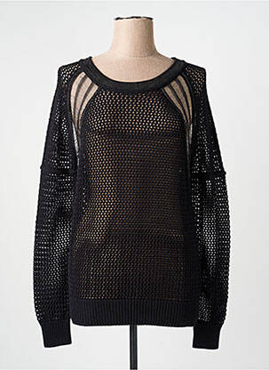 Pull maille ajourée manches longues noir NÜ femme