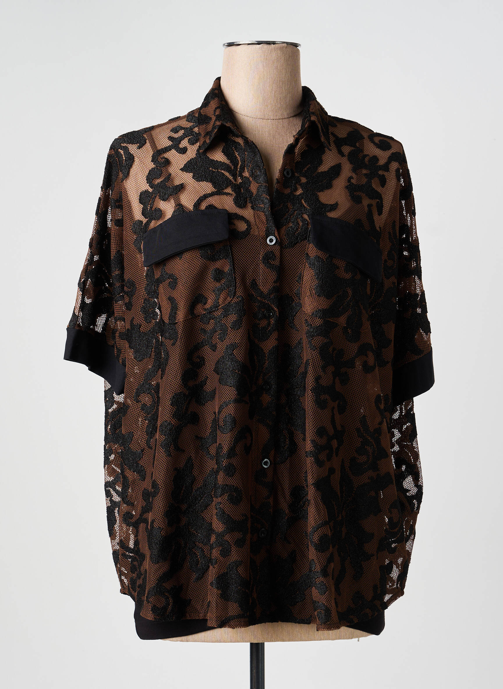 Chemisier coupe fluide manches courtes marron NÜ femme