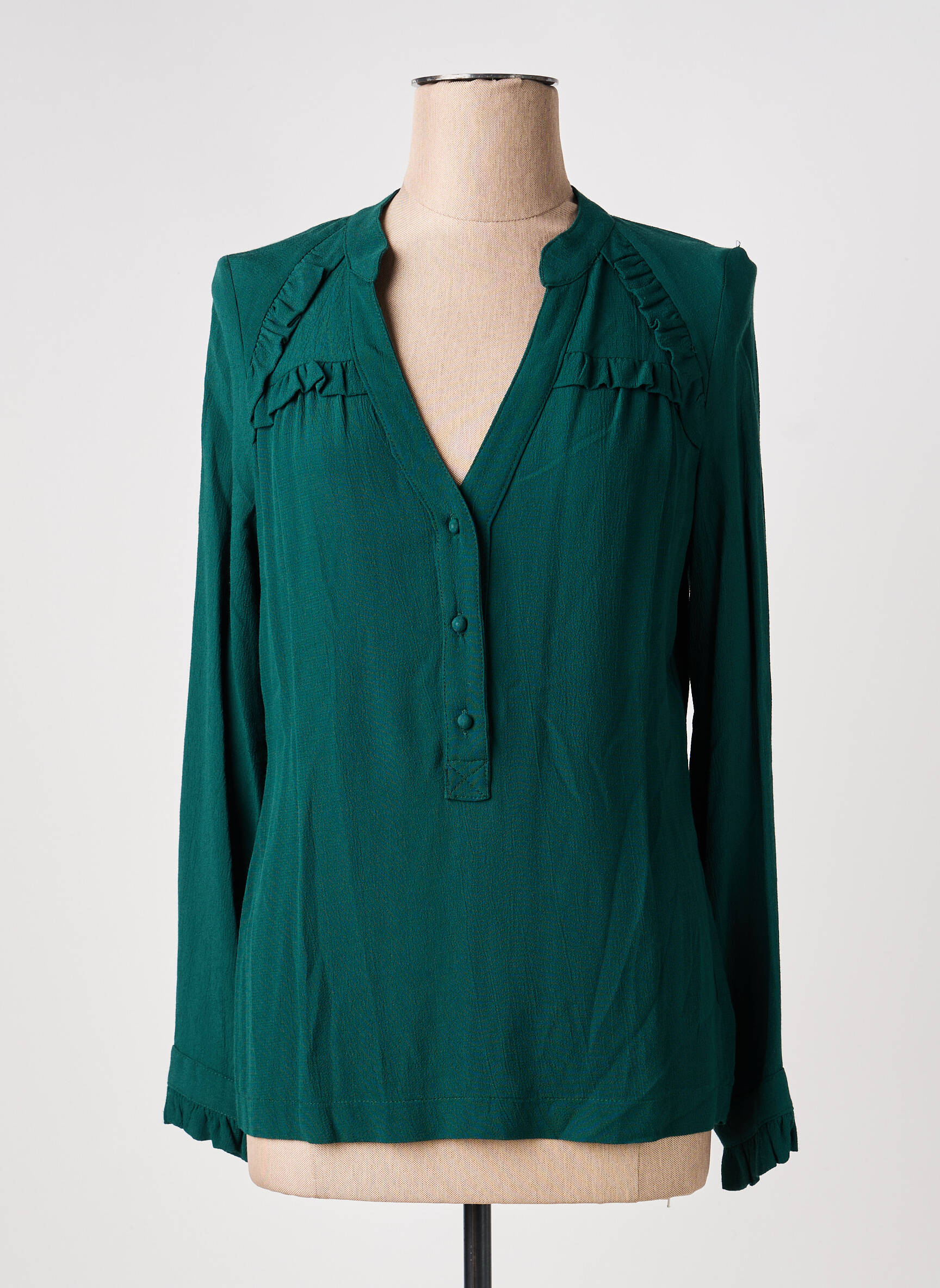 Blouse poignets boutonnés avec fente manches longues vert LA PETITE FRANCAISE femme