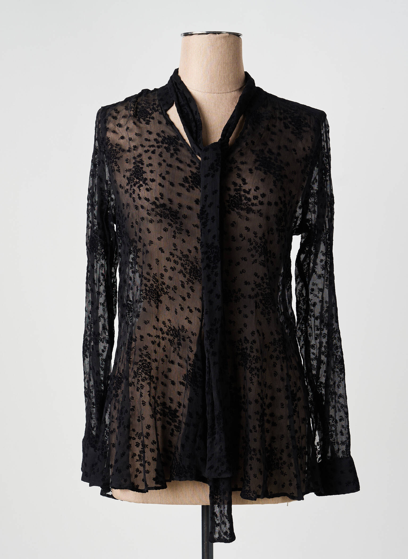 Blouse légère et transparente manches longues noir 0039 ITALY femme