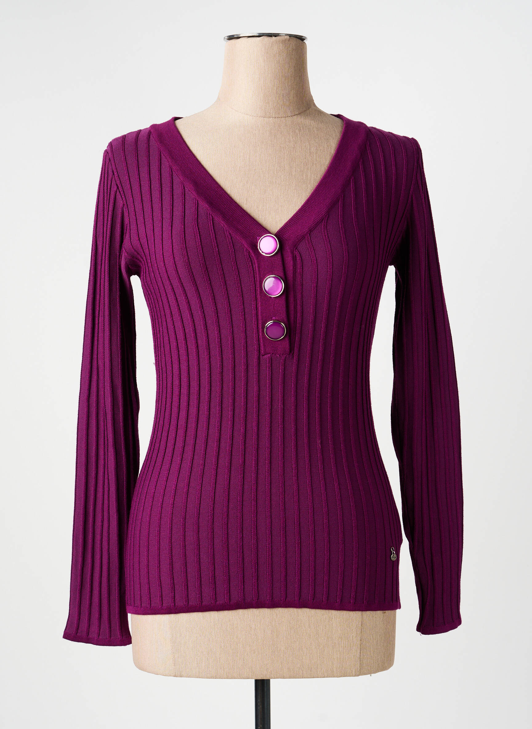 Pull col v manches longues violet ARTIGLI femme