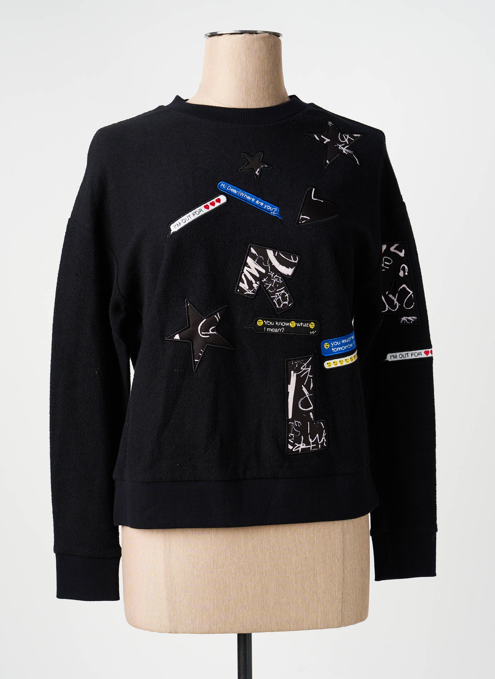 Sweat-shirt broderie manches longues noir SISLEY femme