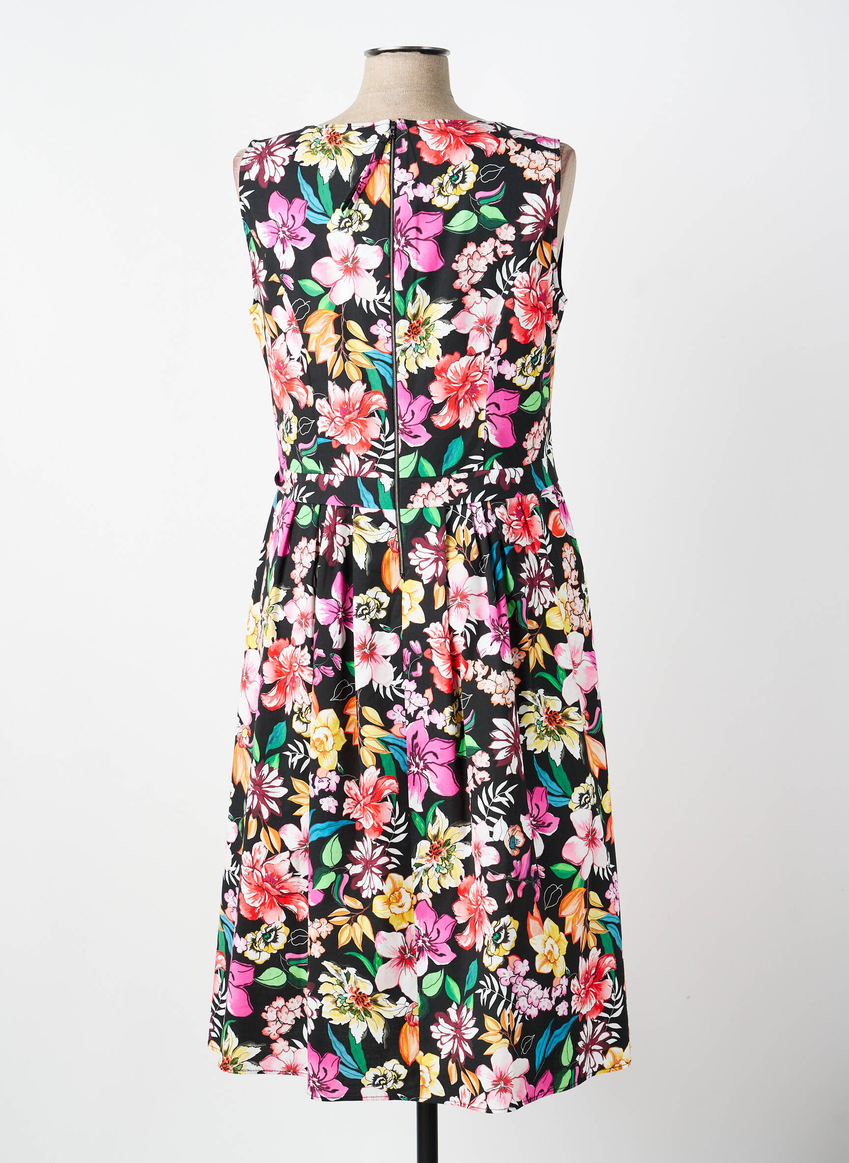Robe mi-longue imprimé fleurs sans manche noir VERA MONT femme