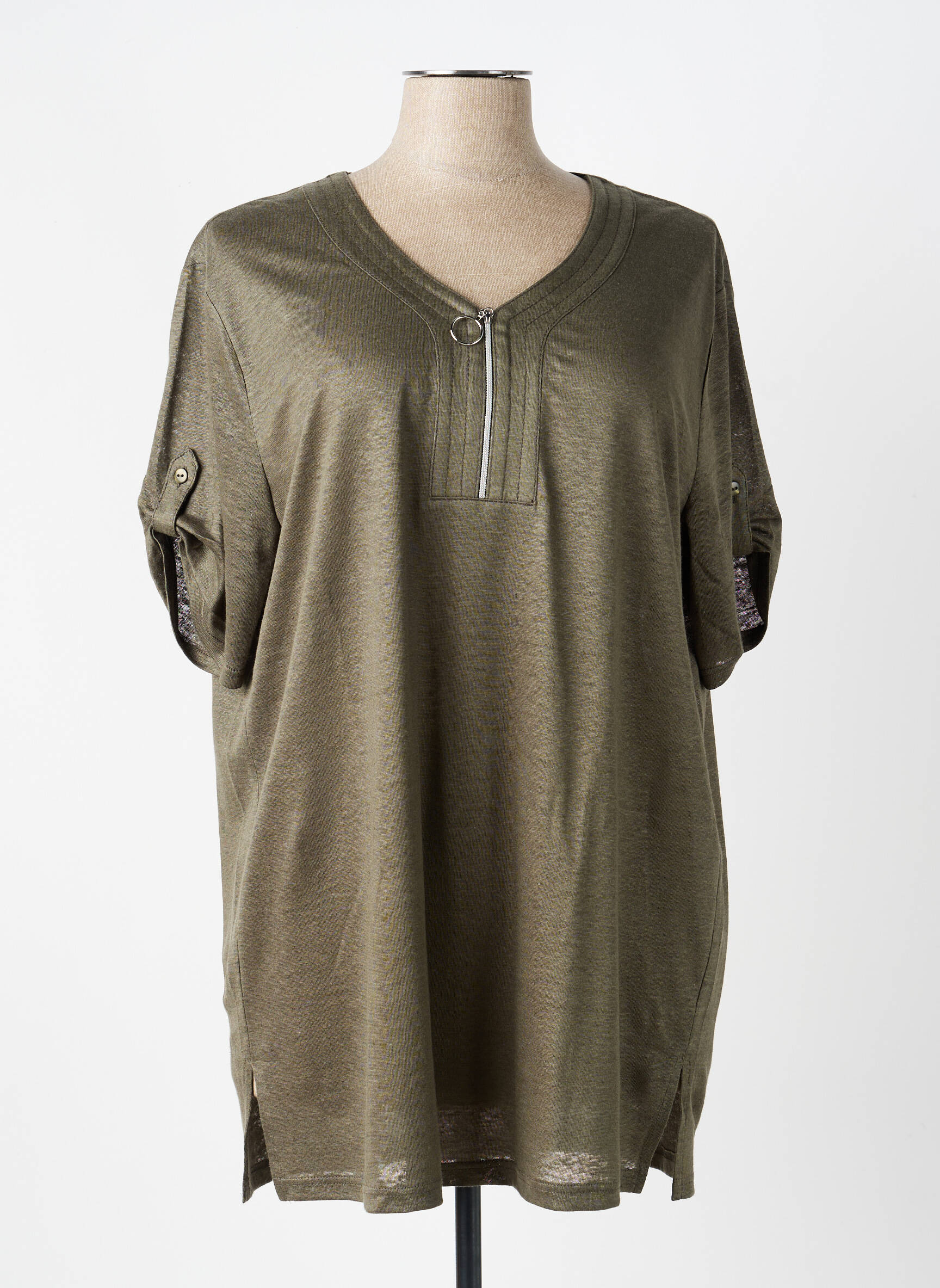 Tunique manches courtes tissage crêpe vert FRANK WALDER femme