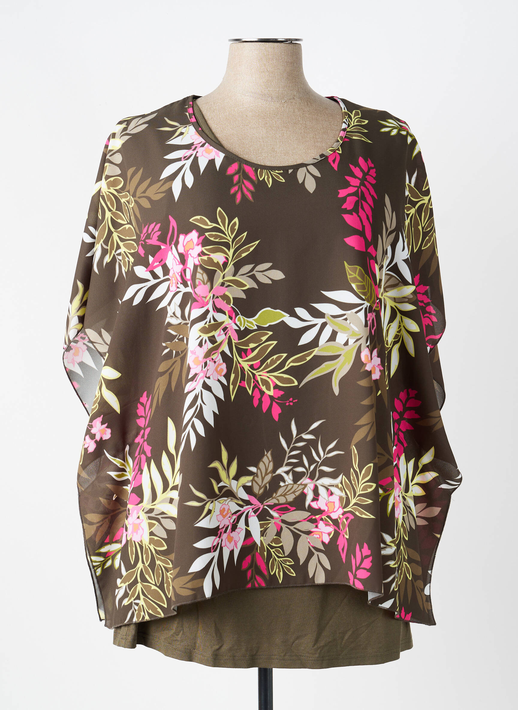 Blouse imprimé fleurs manches 3/4 vert FRANK WALDER femme