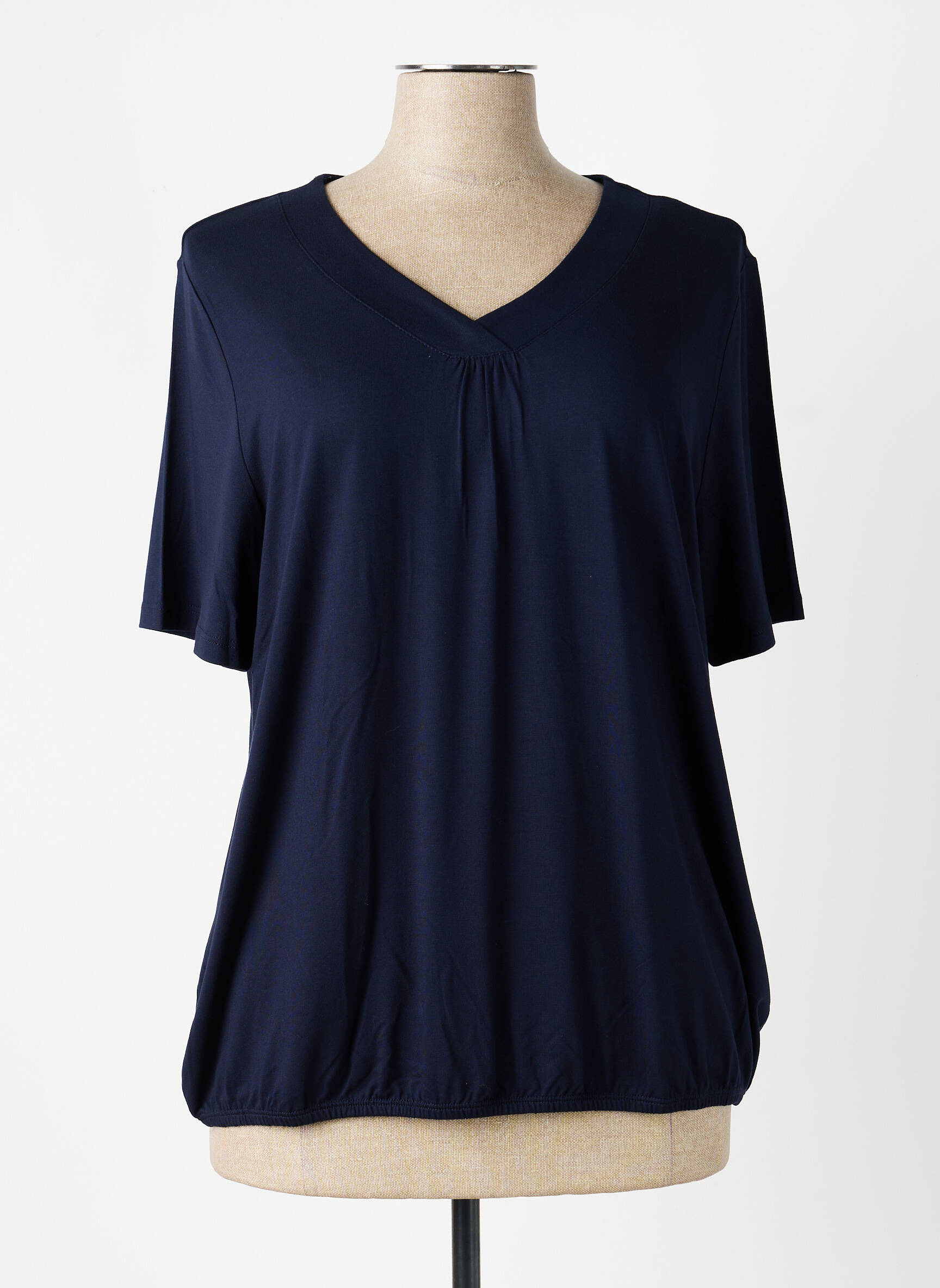 T-shirt col v manches courtes bleu BARBARA LEBEK femme