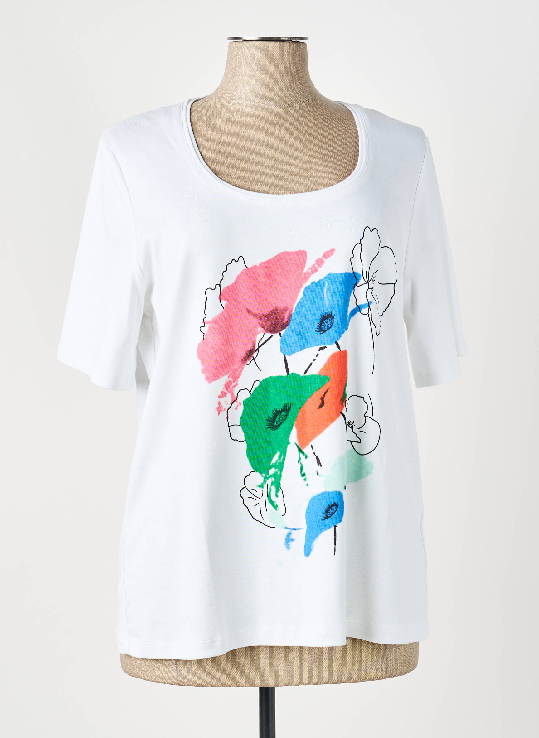 T-shirt sérigraphie manches courtes blanc MARBLE femme