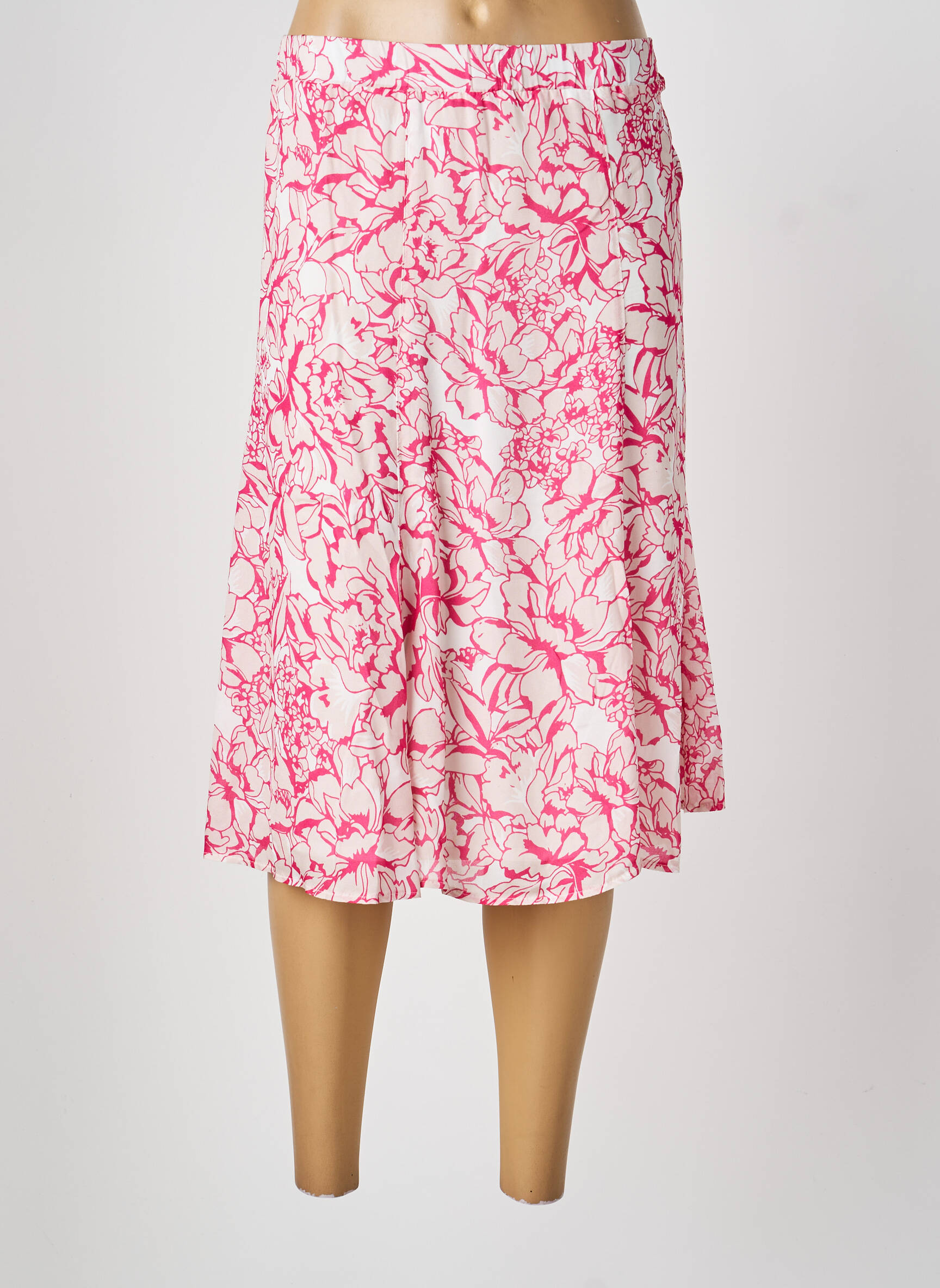 Jupe mi-longue taille élastique rose FRANK WALDER femme
