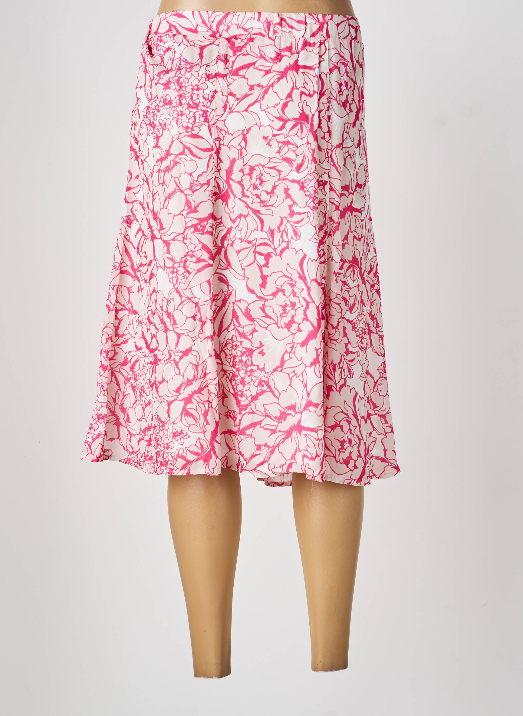 Jupe mi-longue taille élastique rose FRANK WALDER femme