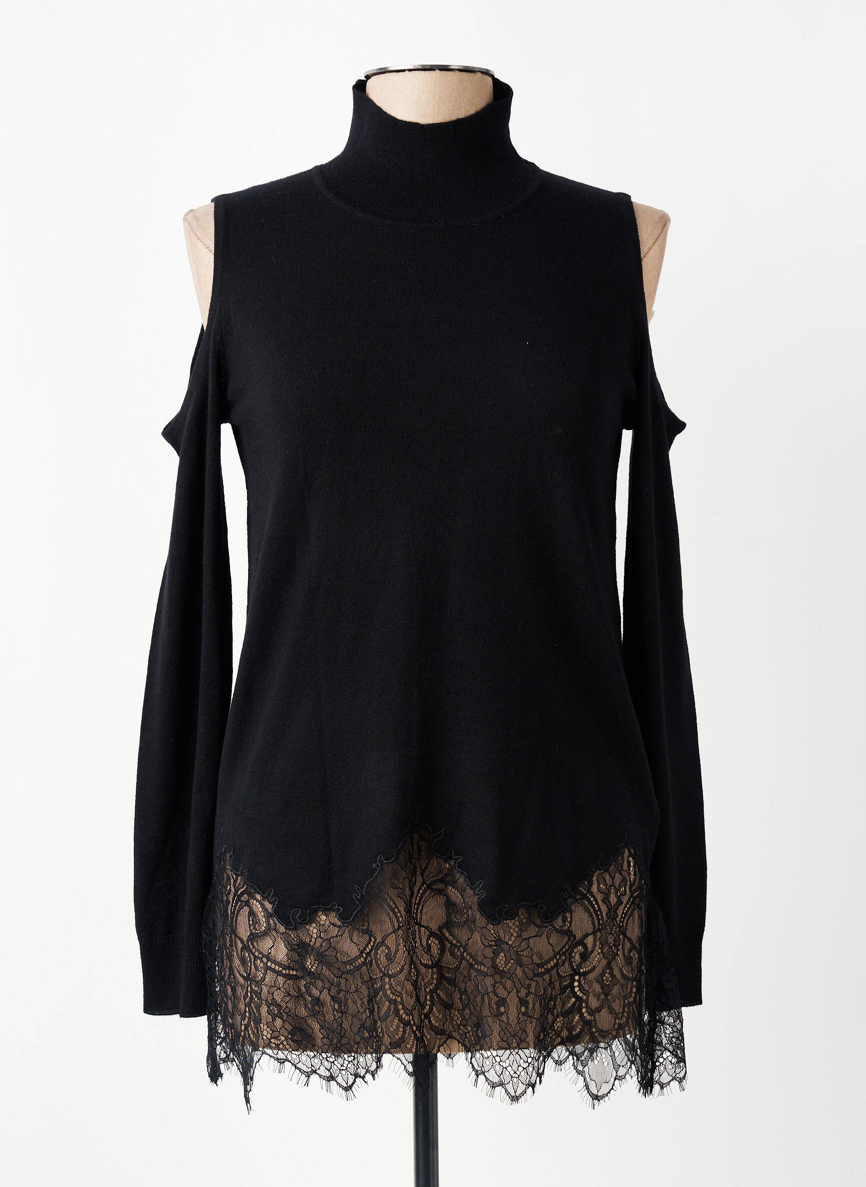 Pull col roulé coupe cintrée manches longues noir GUESS femme
