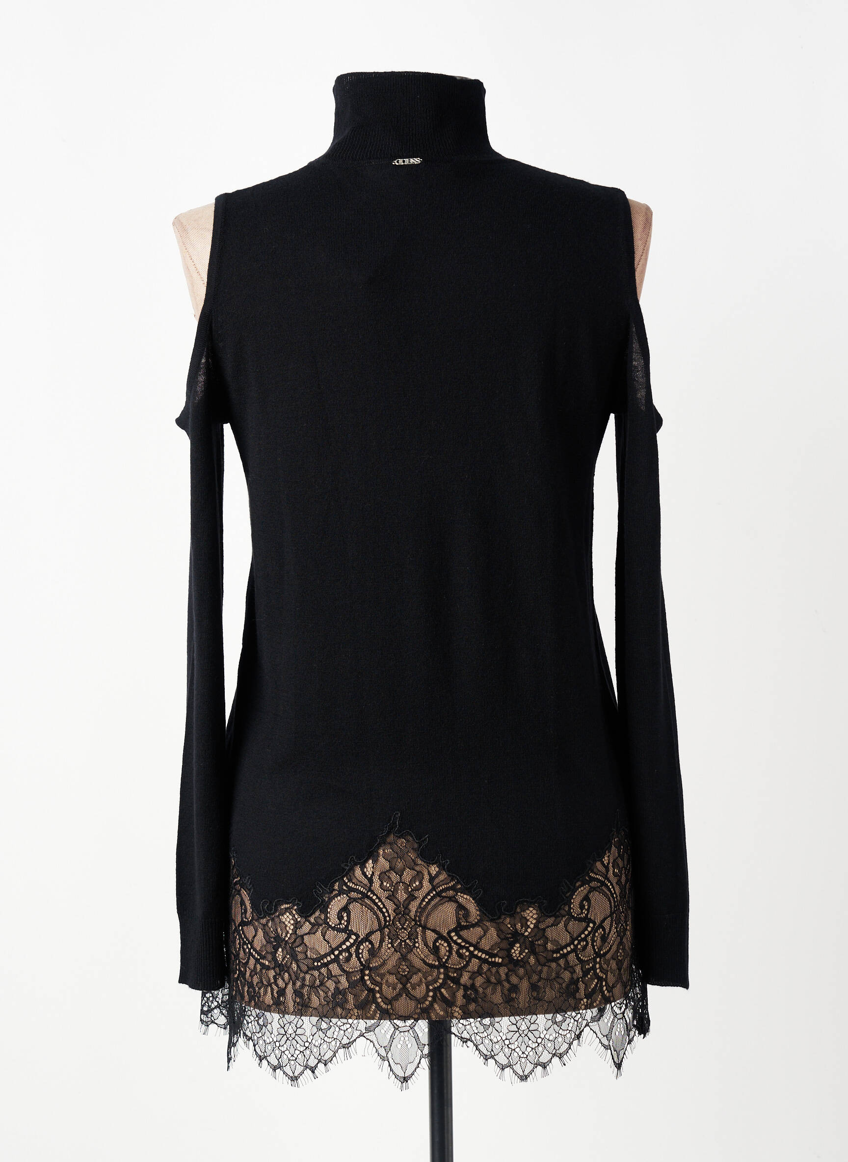 Pull col roulé coupe cintrée manches longues noir GUESS femme