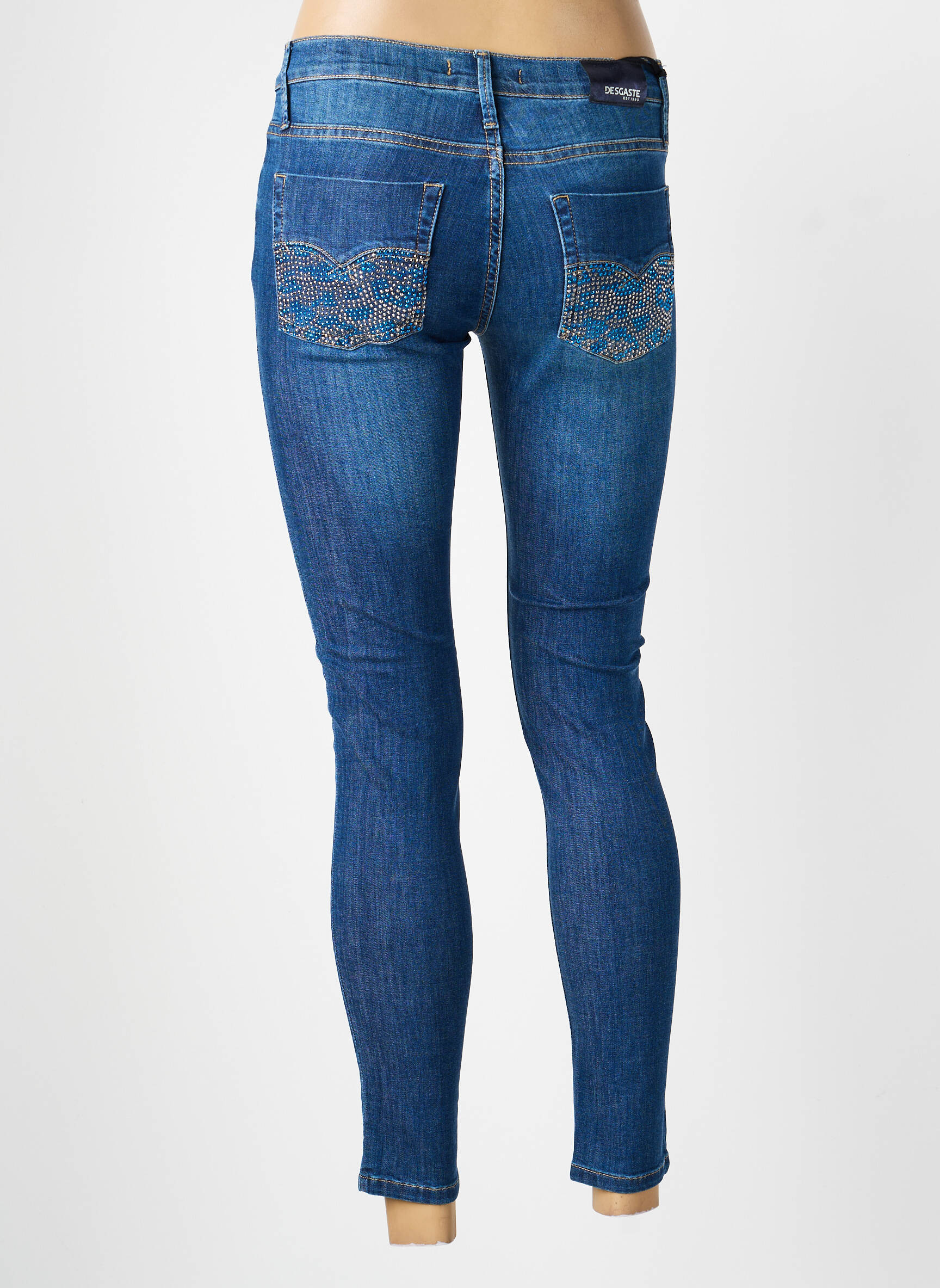 Jeans coupe slim poches bleu DESGASTE femme