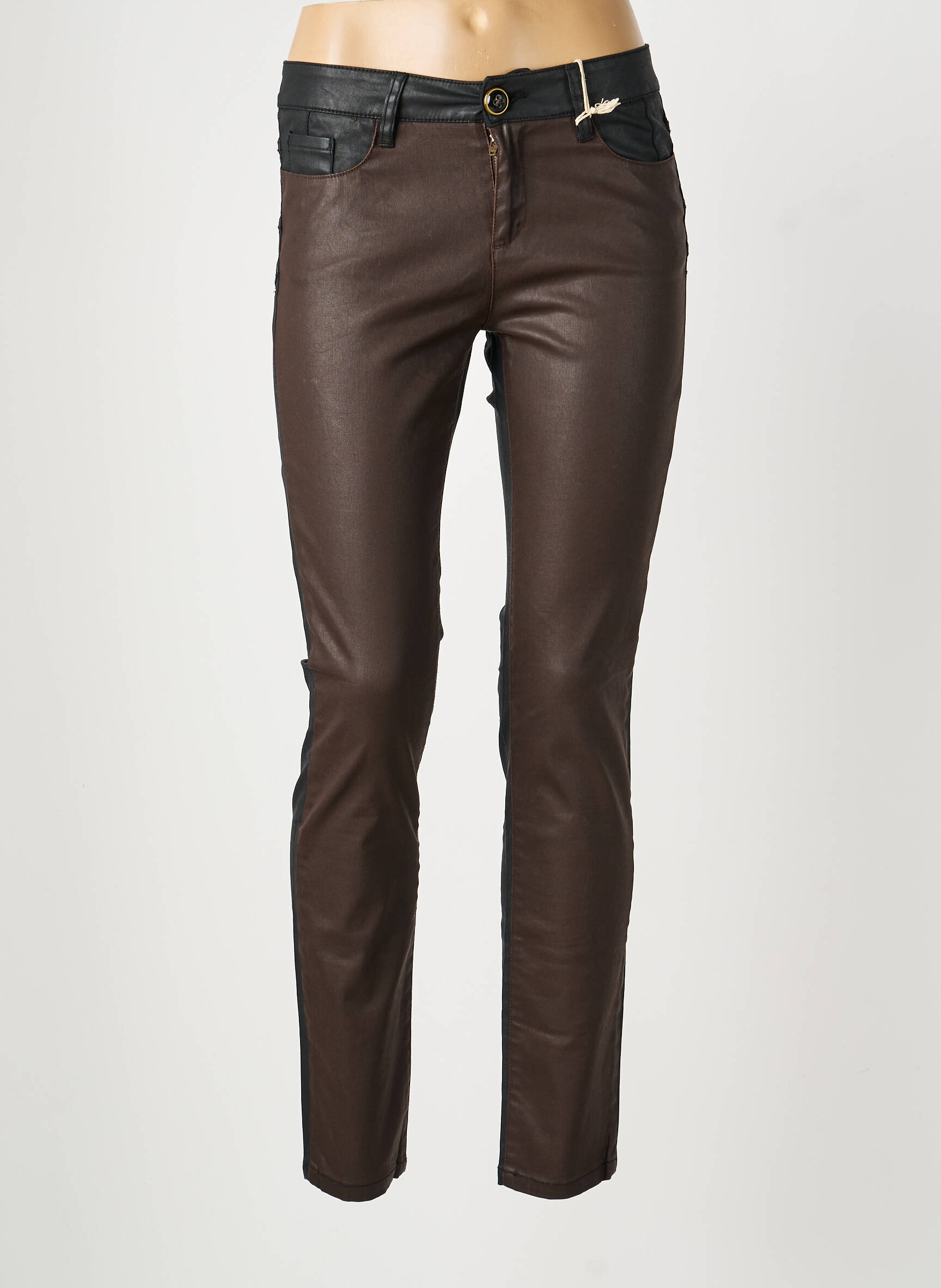 Pantalon slim taille normale taille normale marron MAYJUNE femme