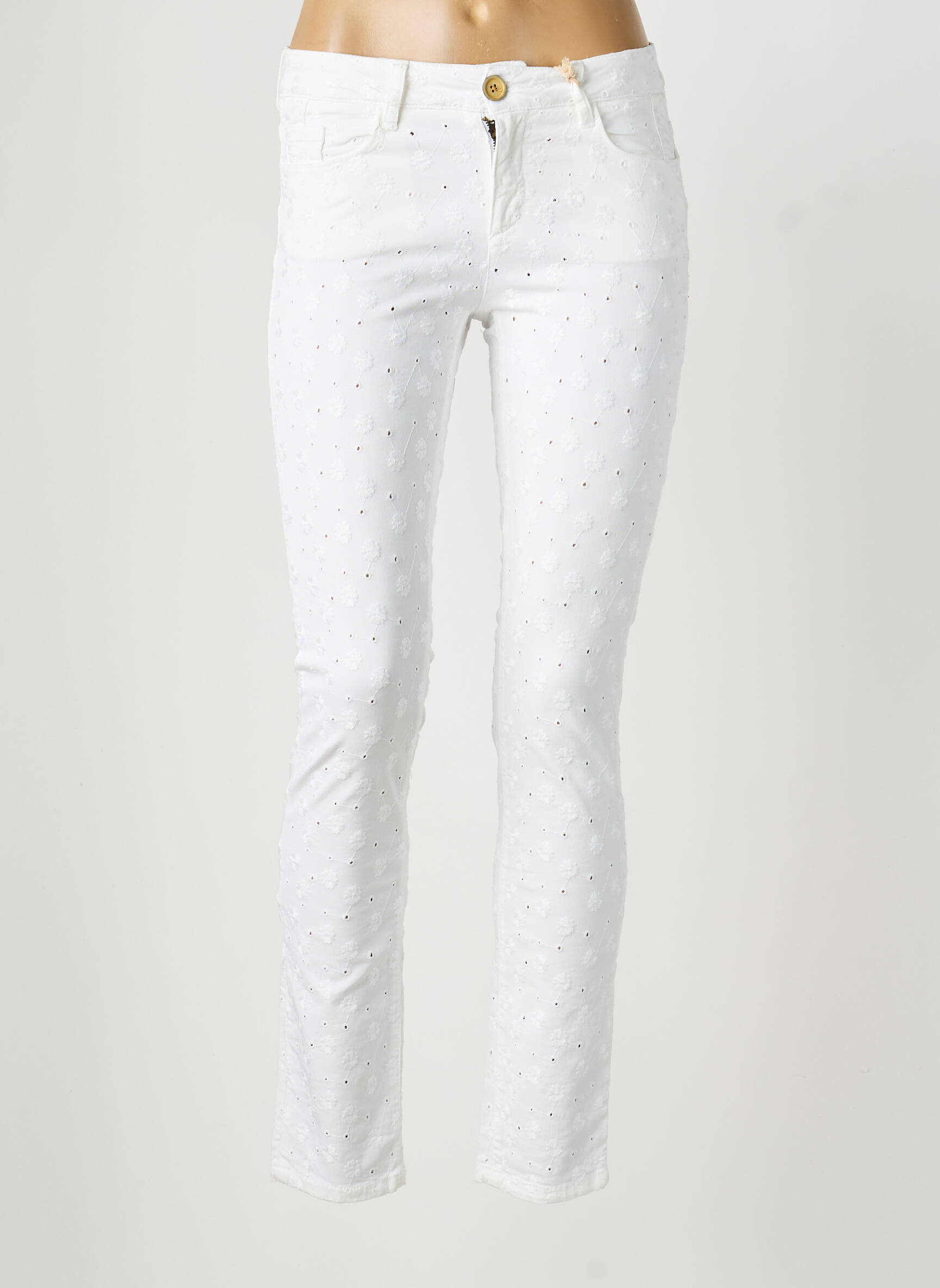 Pantalon slim tissage popeline taille normale blanc MAYJUNE femme