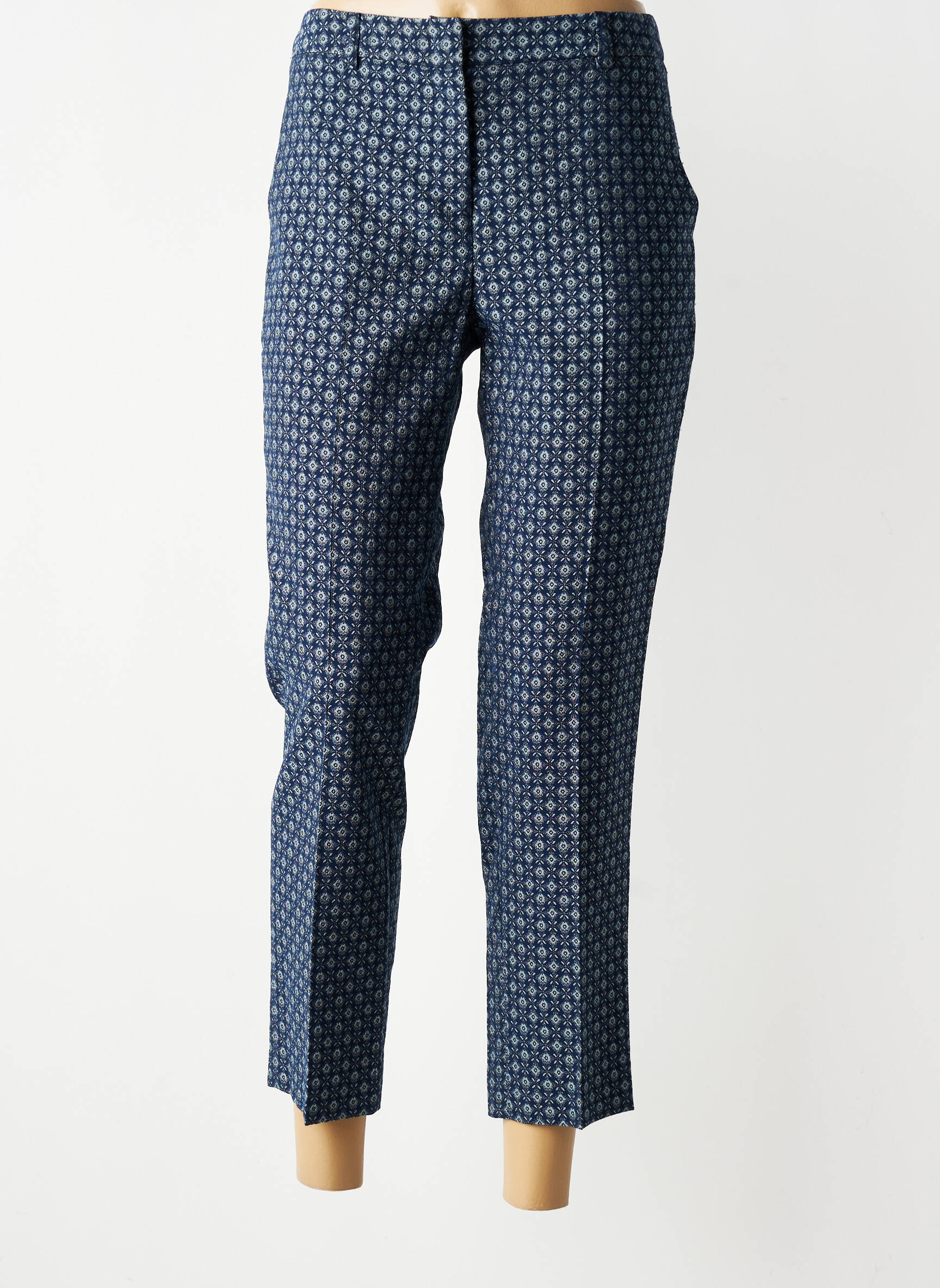 Pantalon 7/8 fermeture zippée sous rabat avec crochet taille normale bleu GERARD DAREL femme