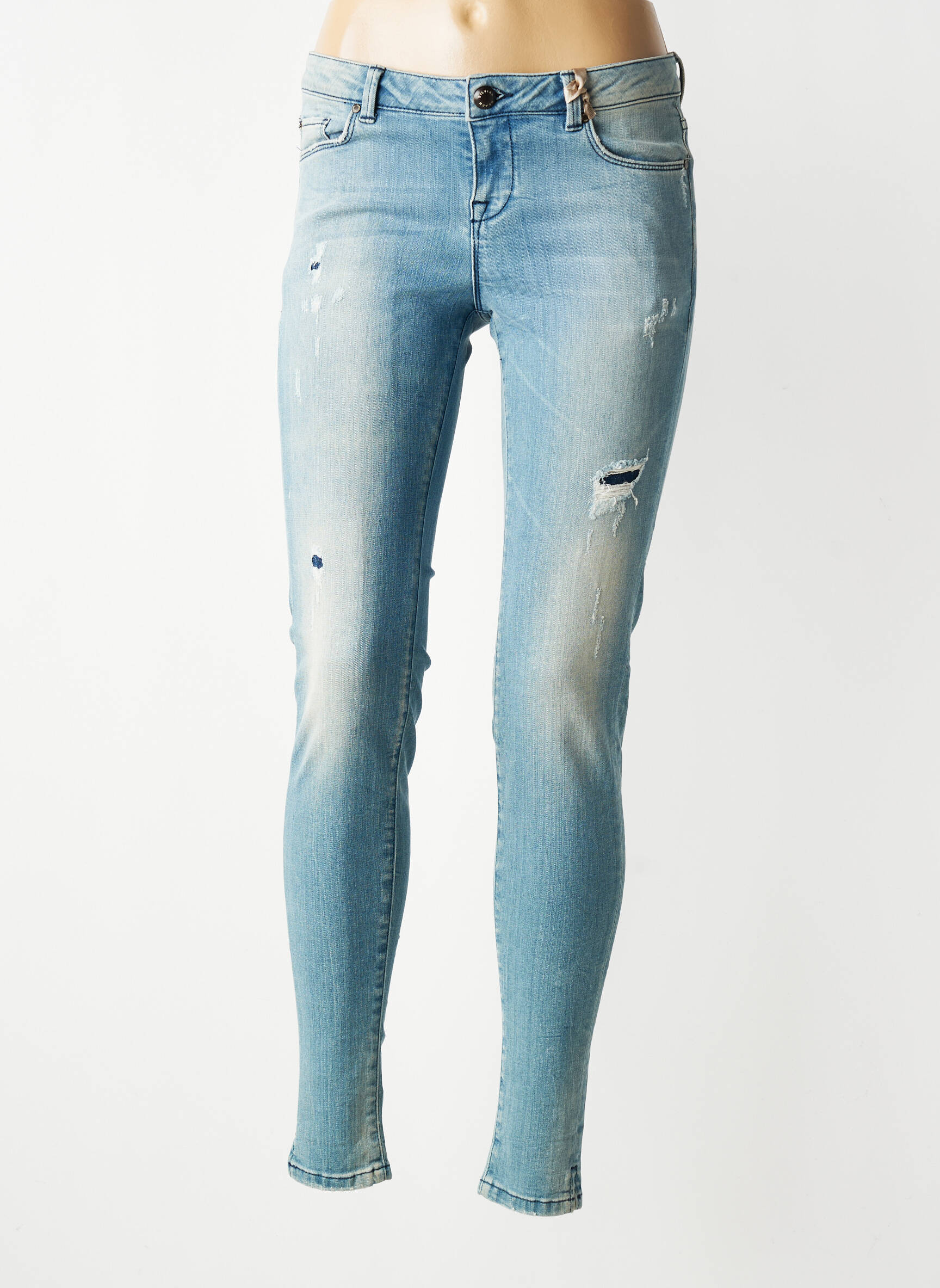 Jeans coupe slim effet usé délavé taille normale bleu SILVIAN HEACH femme