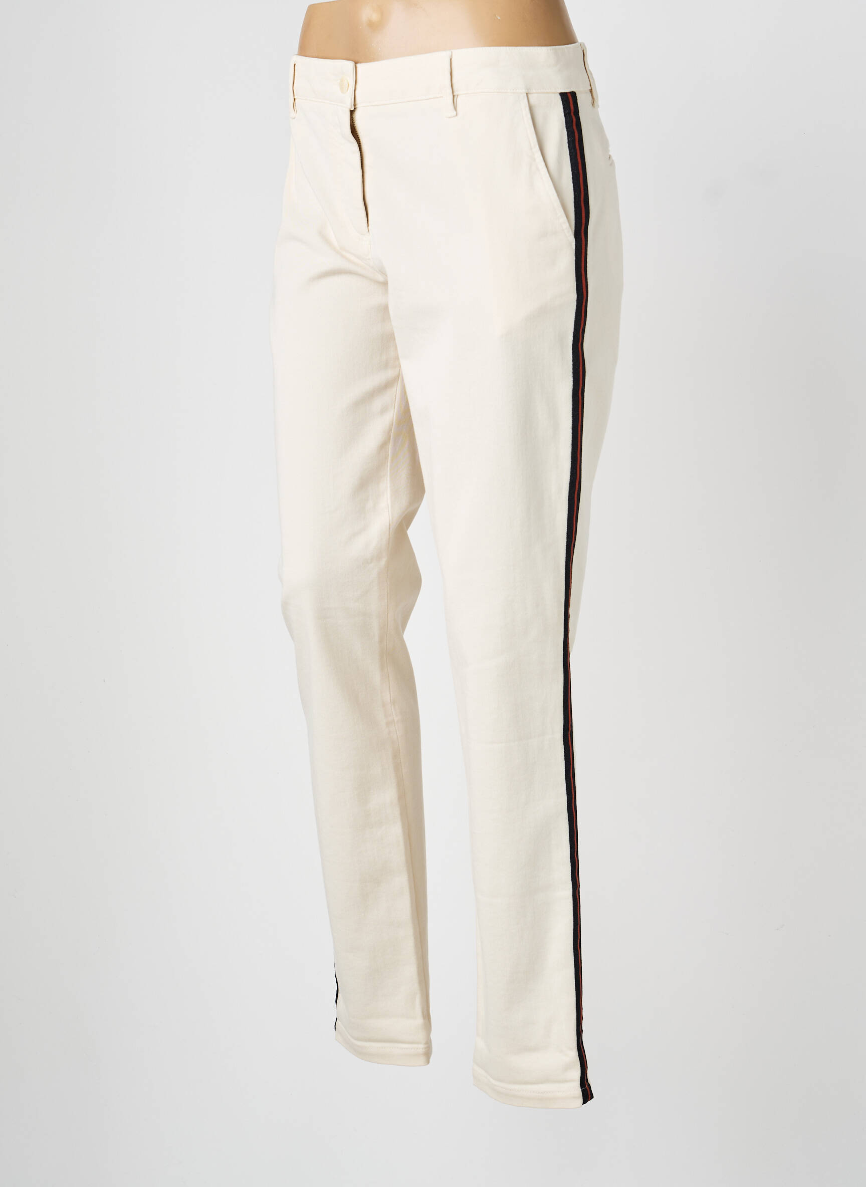 Pantalon droit fermeture zippée sous rabat boutonné beige ESSENTIEL ANTWERP femme